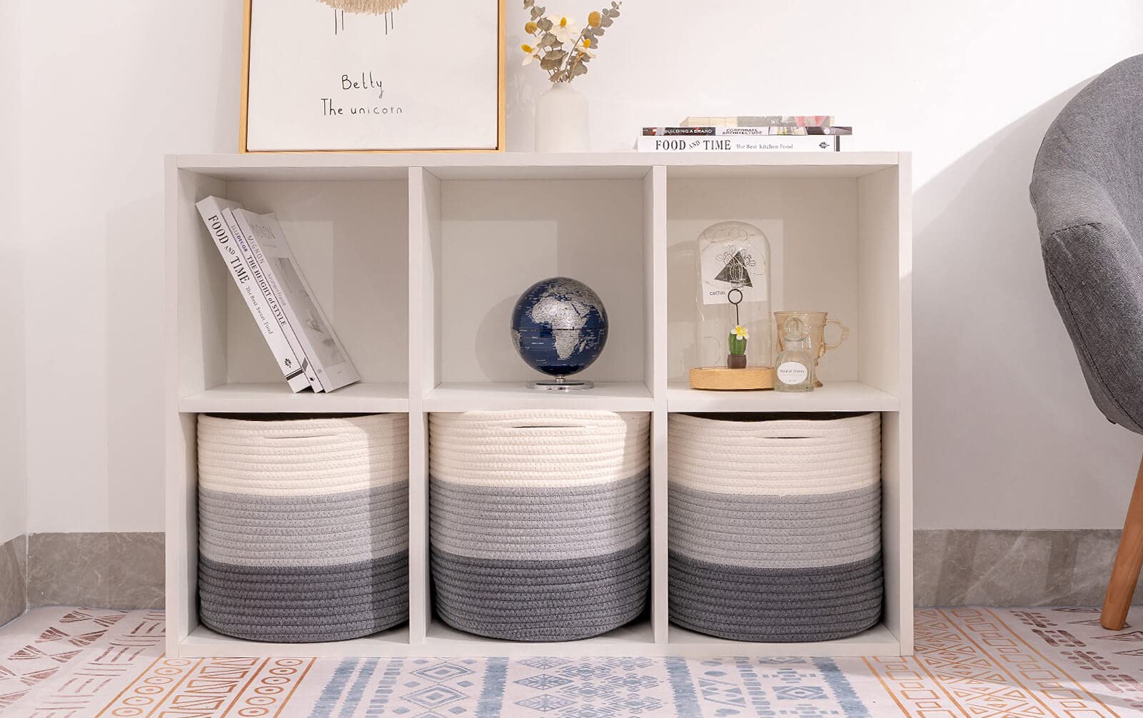voten Cubes Storage Baskets Bins for 13x13 Cube Organizer/Shelf Woven Baskets for Storage/Organizing Rope Toy Storage Bins Cloth Closet Organizing Basket Bin 3 Packs 12.6x12.6??Off White/Mixed Gray