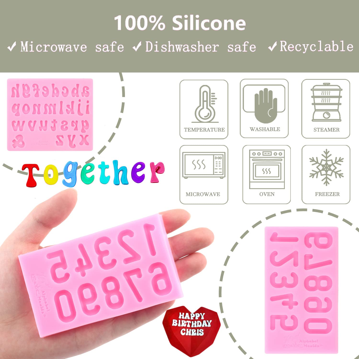 Zixiang Letter Molds Chocolate Covered Strawberries Silicone Uppercase Lowercase Alphabet Number Fondant Mold For Making Candy G
