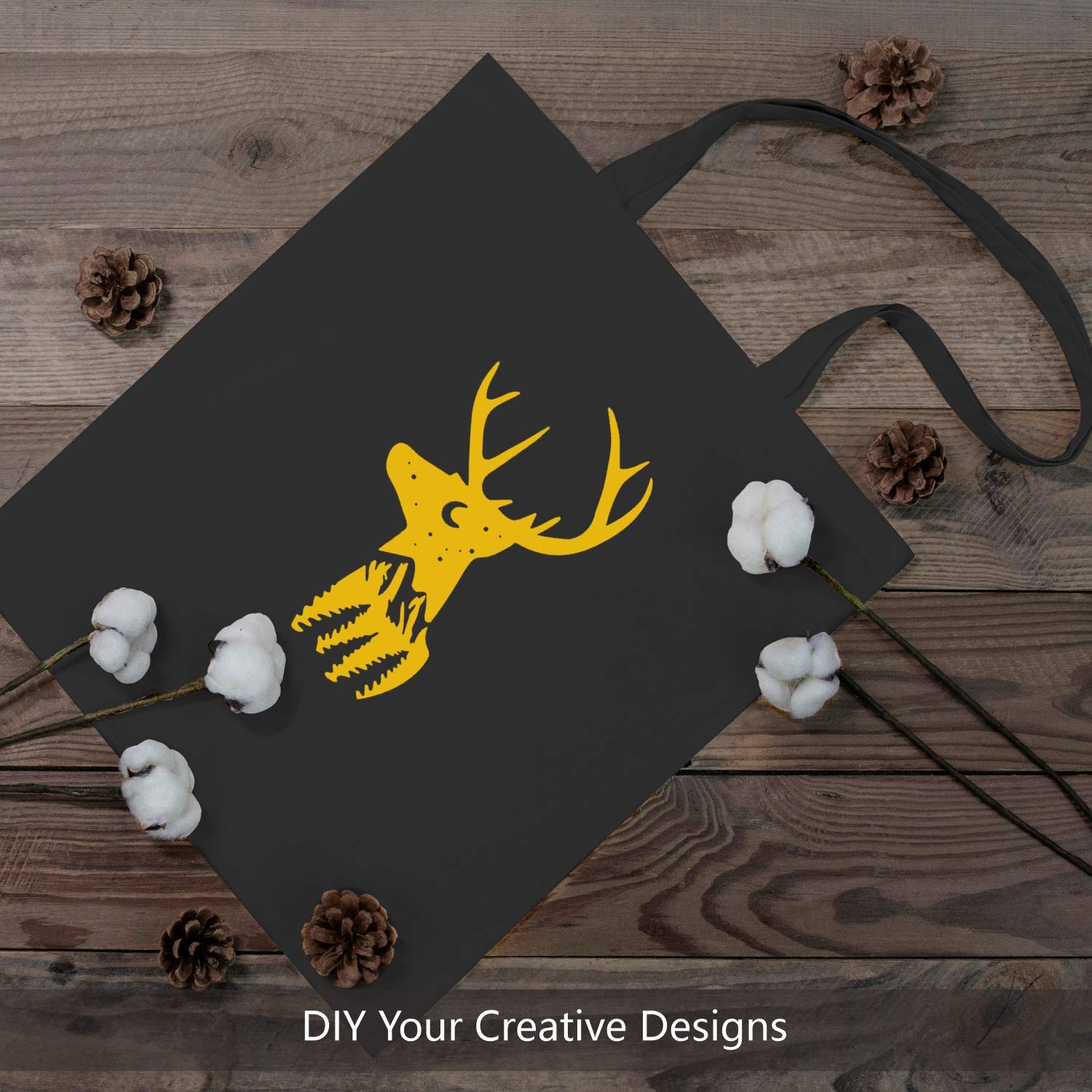 Topdesign 5-Pack Economical 16''X15'' Black Cotton Tote Bag, Lightweight Medium Reusable Grocery Shopping Cloth Bags, Suitable F