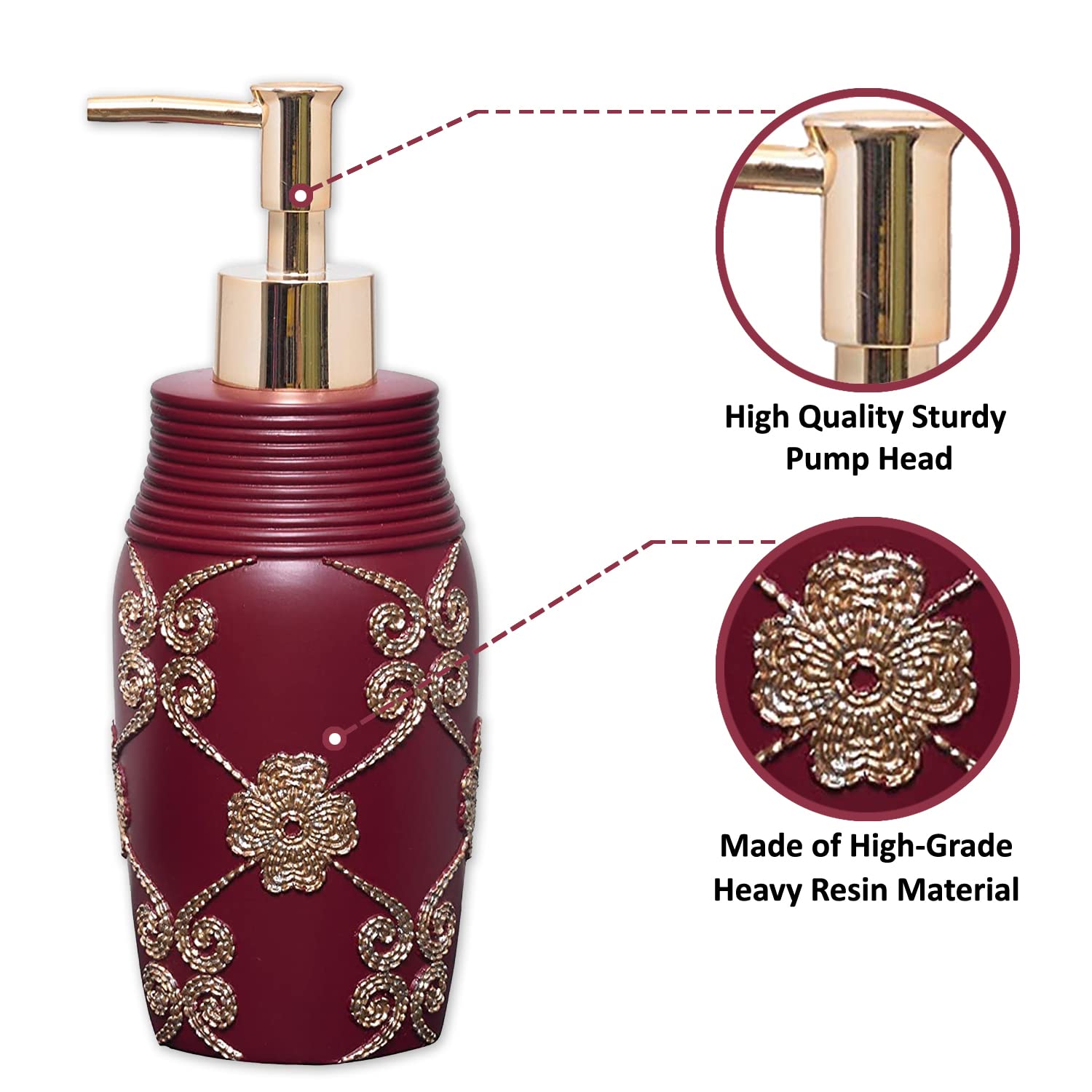 Popular Bath Soap Dispenser/Lotion Pump, Vlegant Rosa Collection, Burgundy/Gold