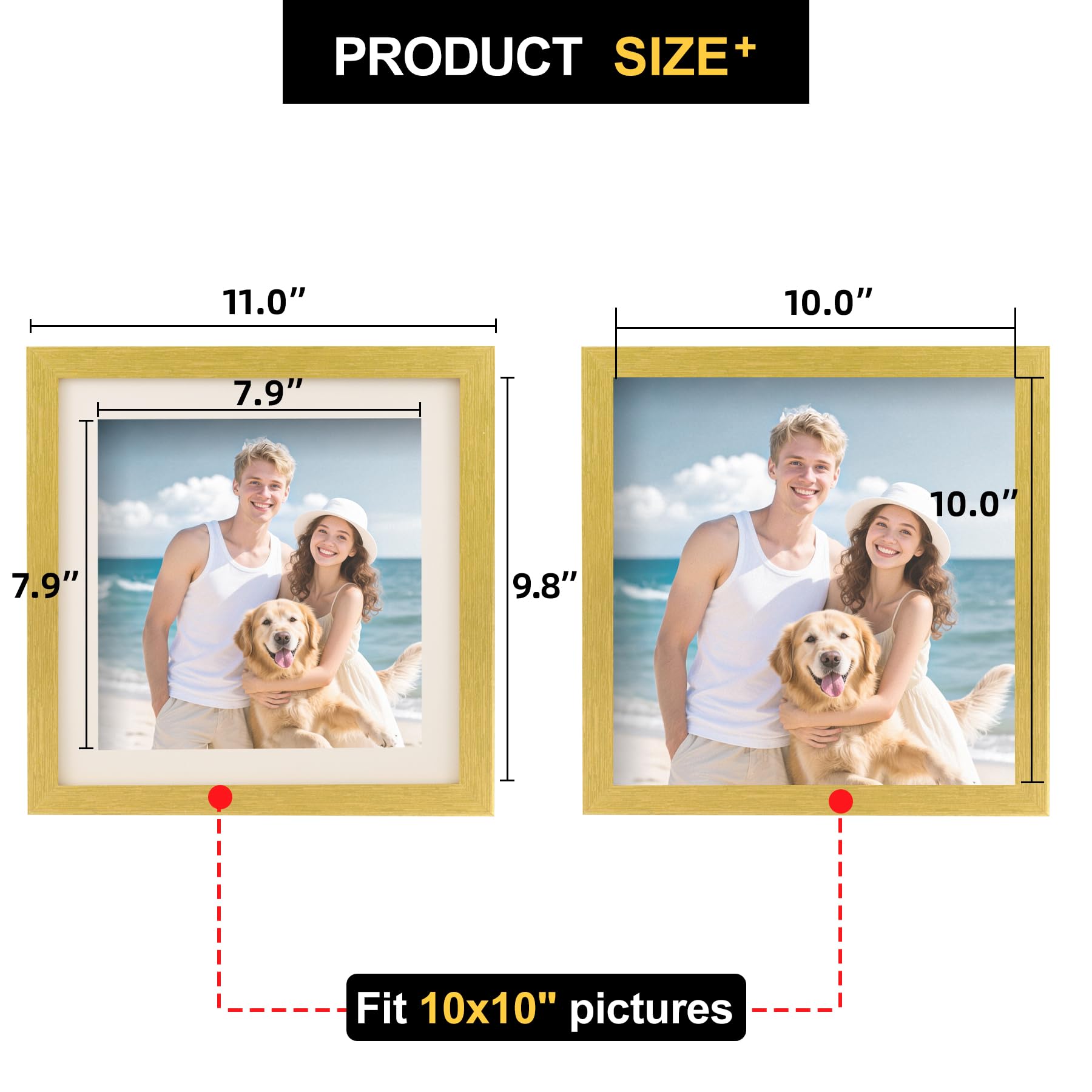 TOFOREVO Picture Frames 10x10 Set of 2 Distressed Gold Wood Grain Photo Frame for Gallery Wall Mounting or Tabletop Display