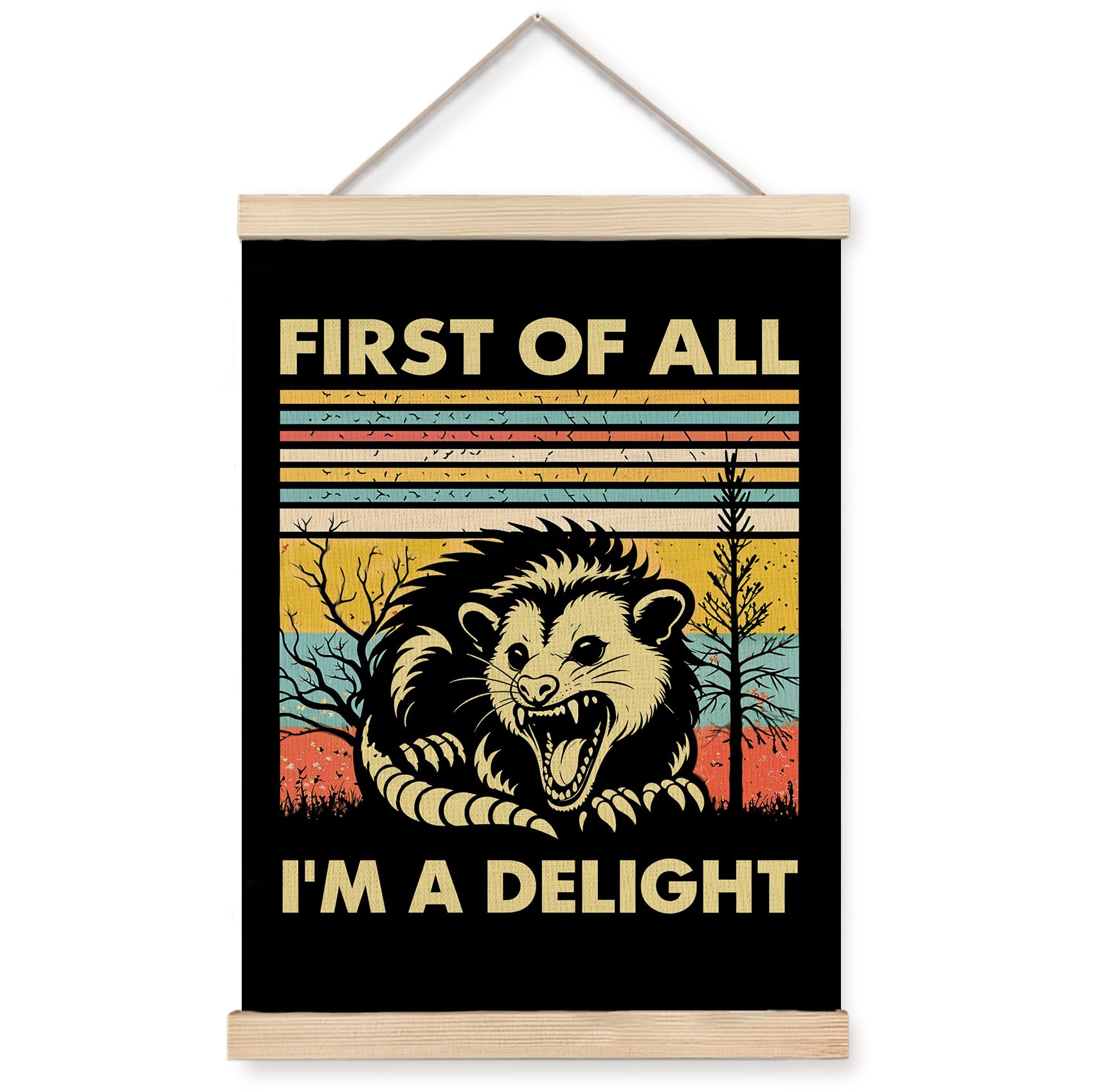 Foritho First Of All IM A Delight Sarcastic Angry Opossum Poster Wall Art Framed, Gifts For Opossum Lovers, 70S Retro Funny Ani