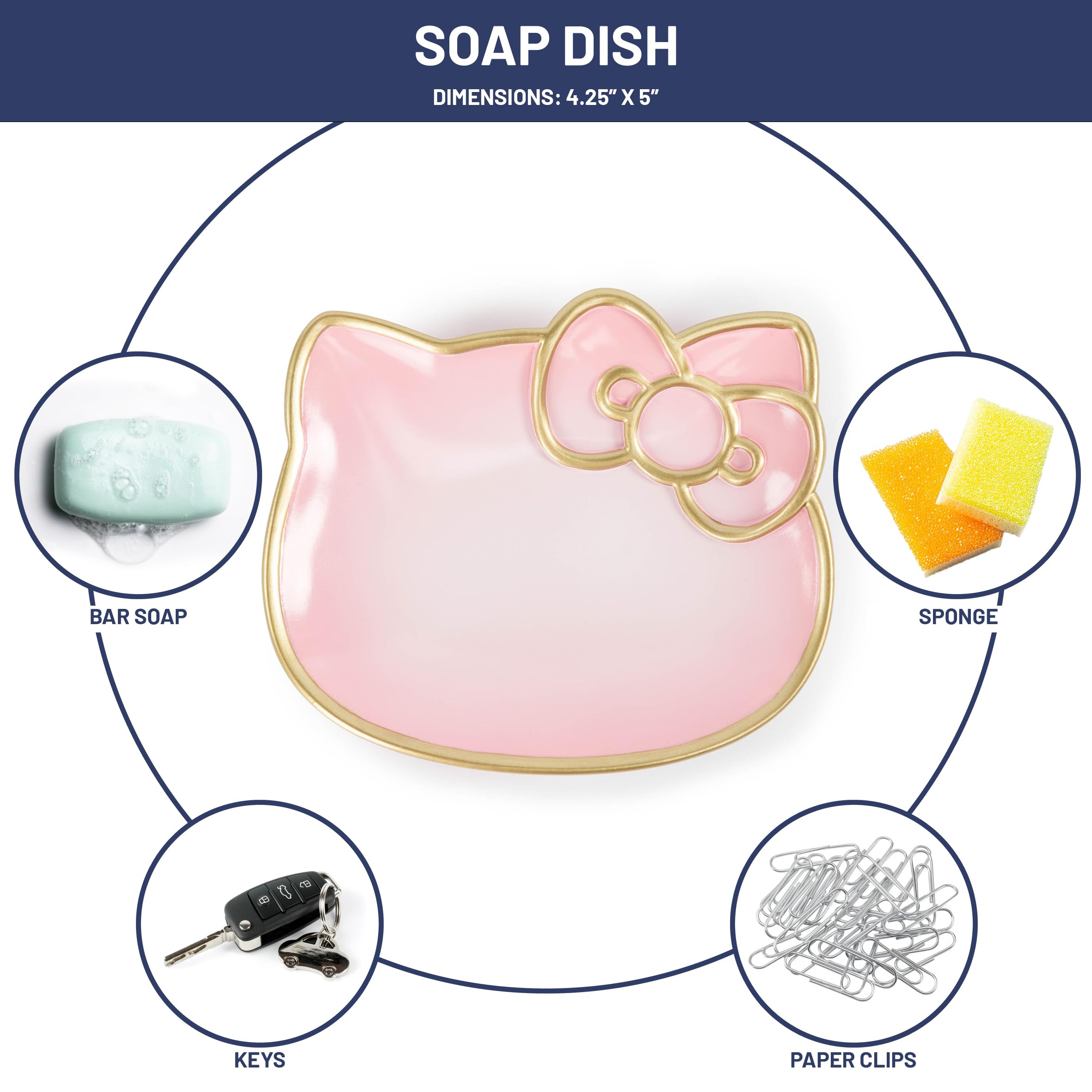 Jay Franco Hello Kitty Soap Dish - Pink Resin Sponge Holder/Jewelry Dish - Bathroom D  Cor