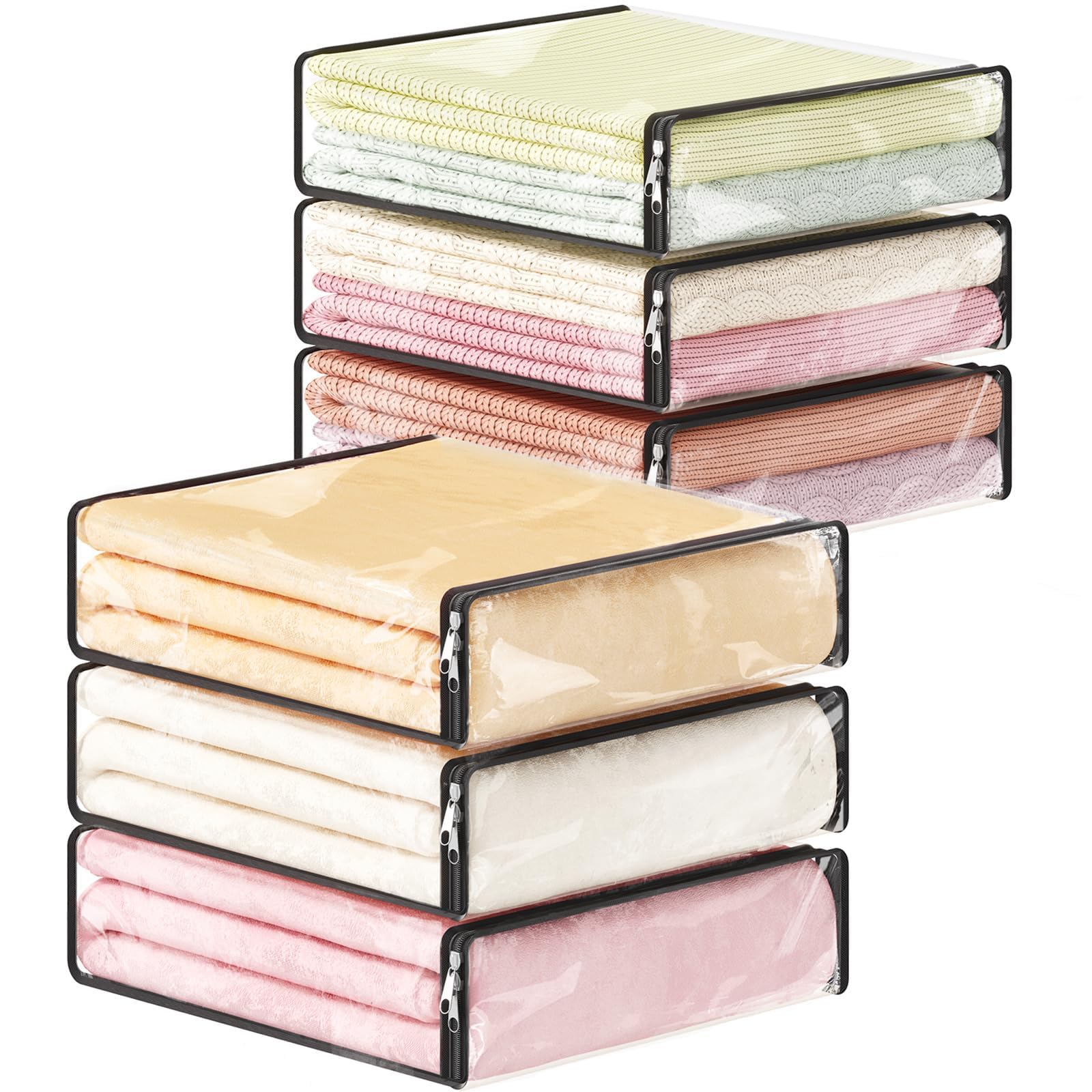 Lifewit 14L Clear Sheet Storage Bags with Zipper 6 Pack, Plastic Sweater Storage Bins for Clothing, Vinyl Foldable Clothes Conta