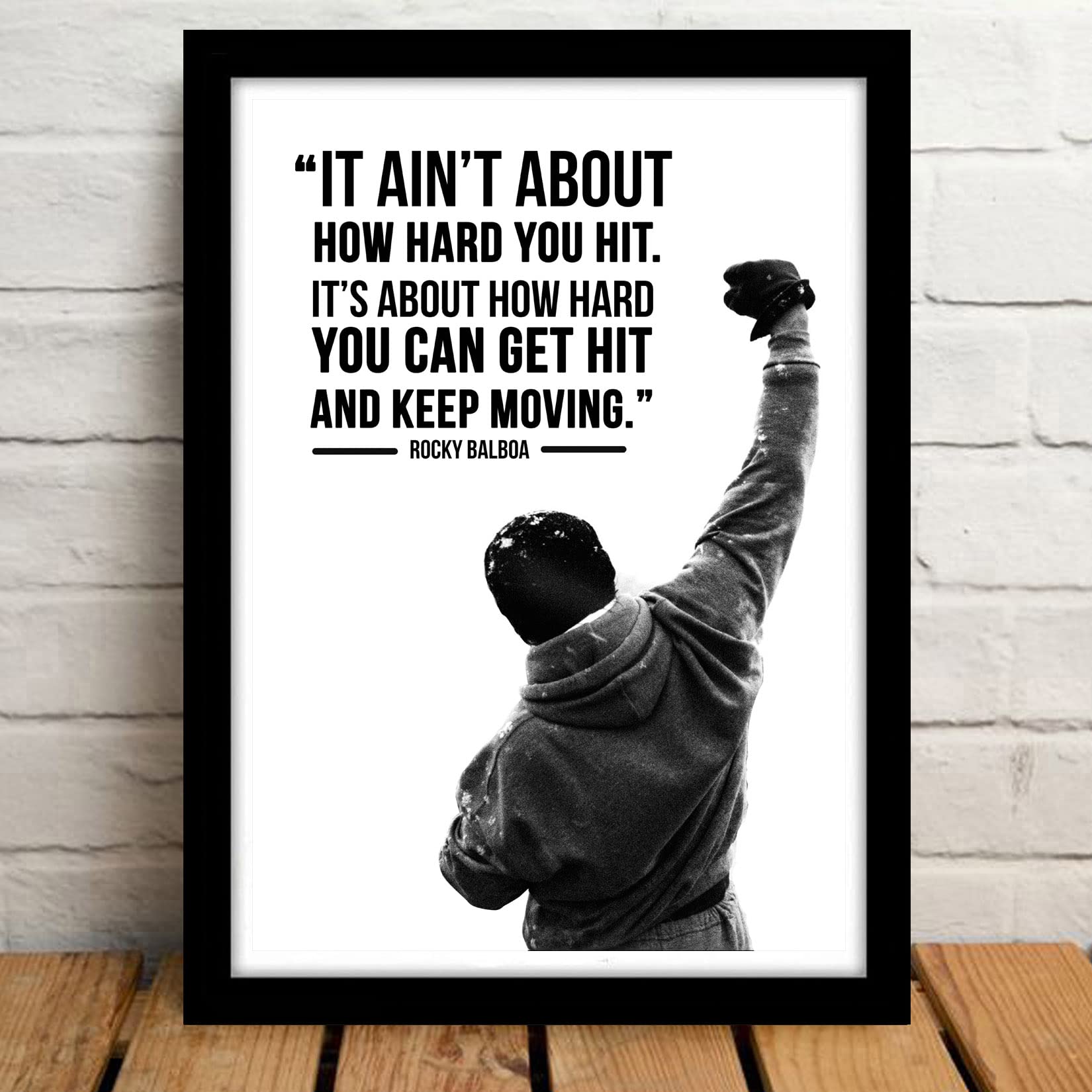 Gray Wall Acrylic Glass Sylvester Stallone Rocky Balbao Quote Framed Poster, Multicolor For Room & Office (10 Inch X 13 Inch)