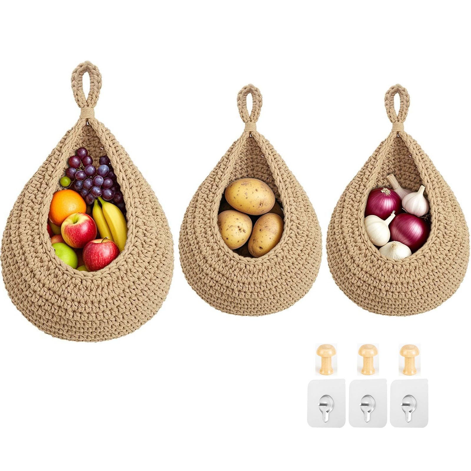 Halidali Hanging Fruit Baskets for Kitchen, 3 Pack Wall Storage Organizer