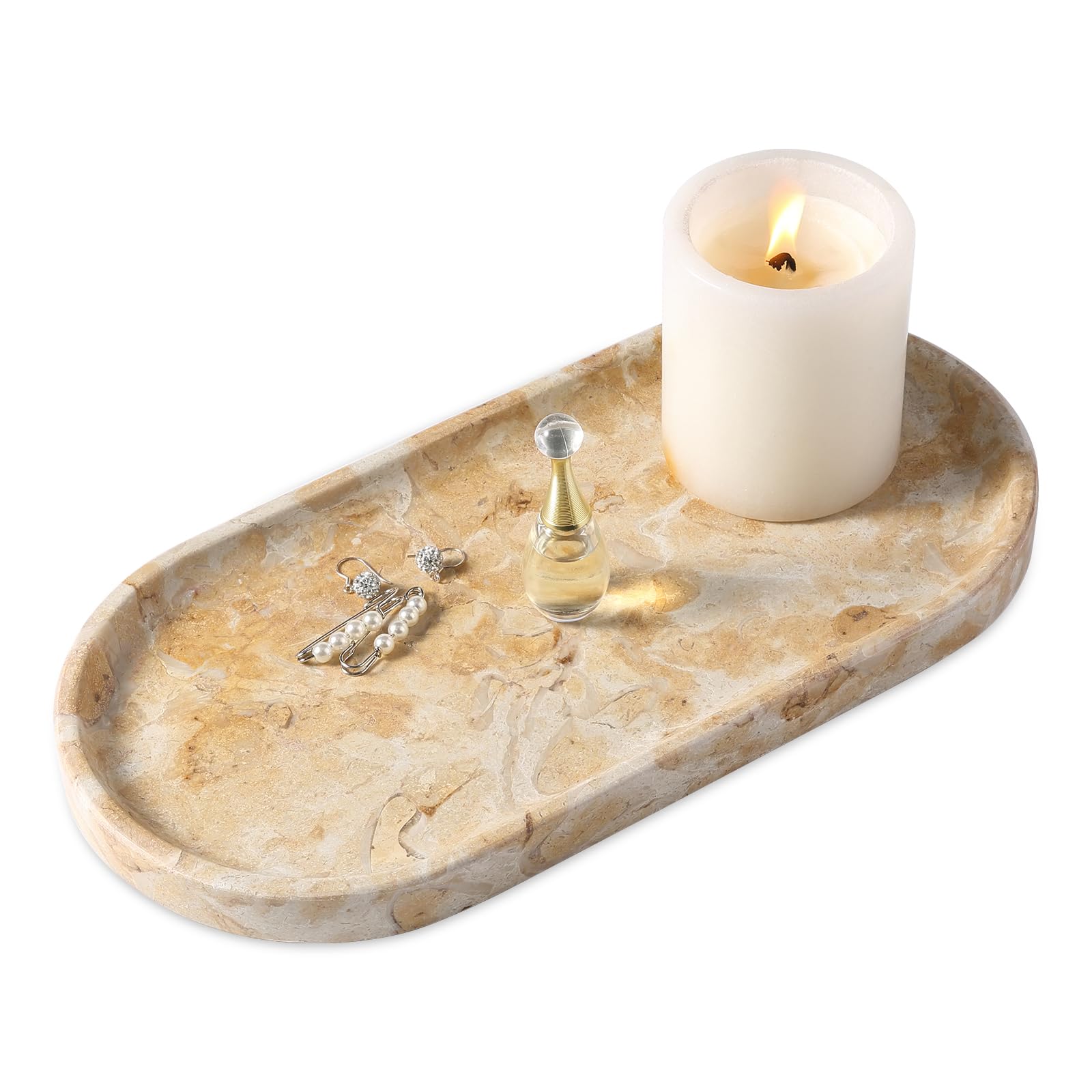 Koville Egypt Natural Marble Tray, 12'' Vanity Decorative Tray For Countertop Organizer, Catchall Tray For Perfume, Candles, Jew