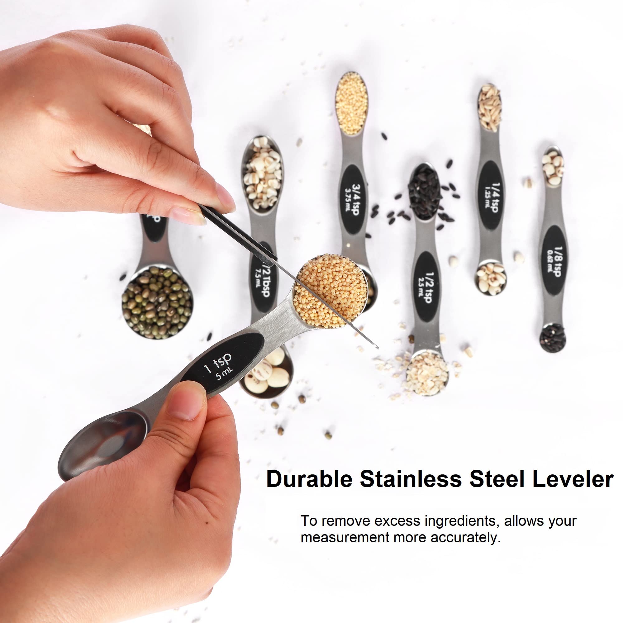 Magnetic Measuring Spoons Set Stainless Steel With Leveler, Stackable Metal Tablespoon Measure Spoon For Baking, Cups And Spoon