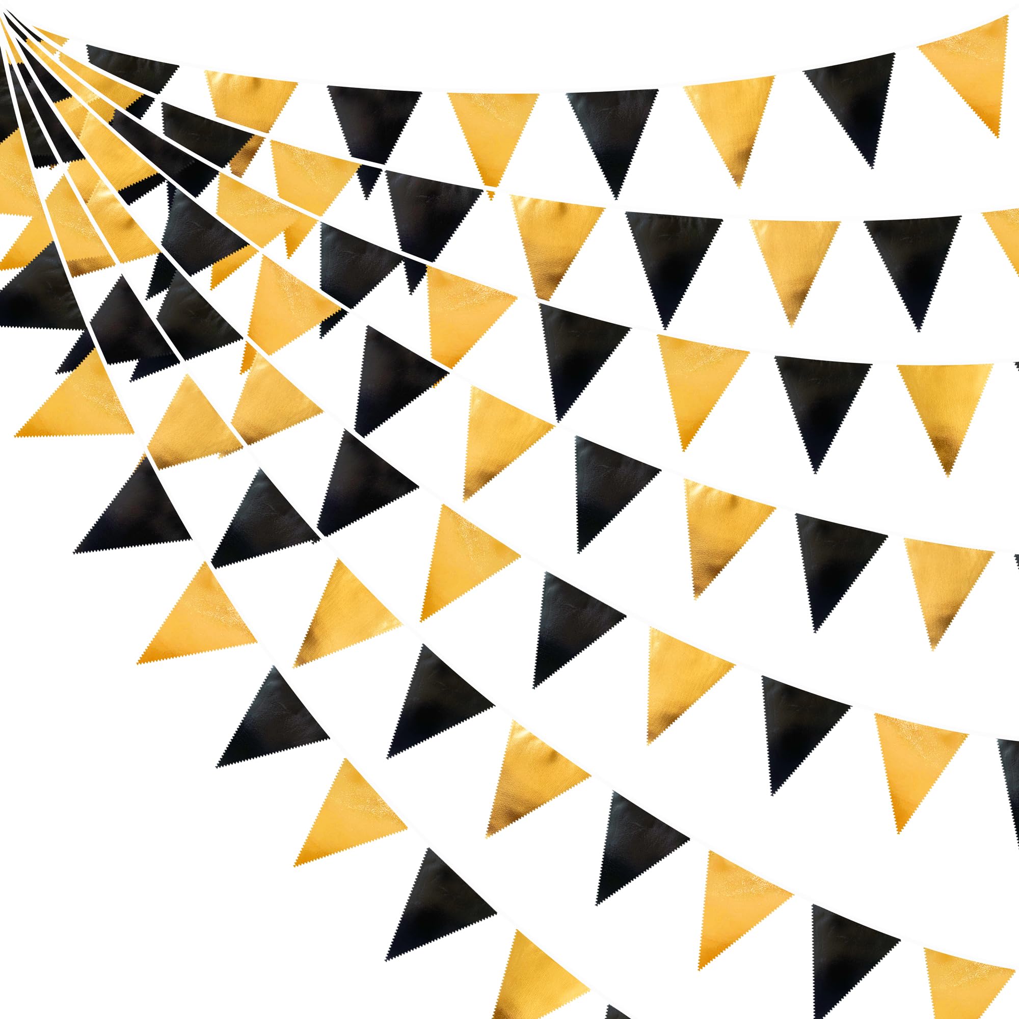 Black And Gold Party Decorations Triangle Pennant Banner Flag Metallic Fabric Bunting Garland For Birthday Graduation Anniversar