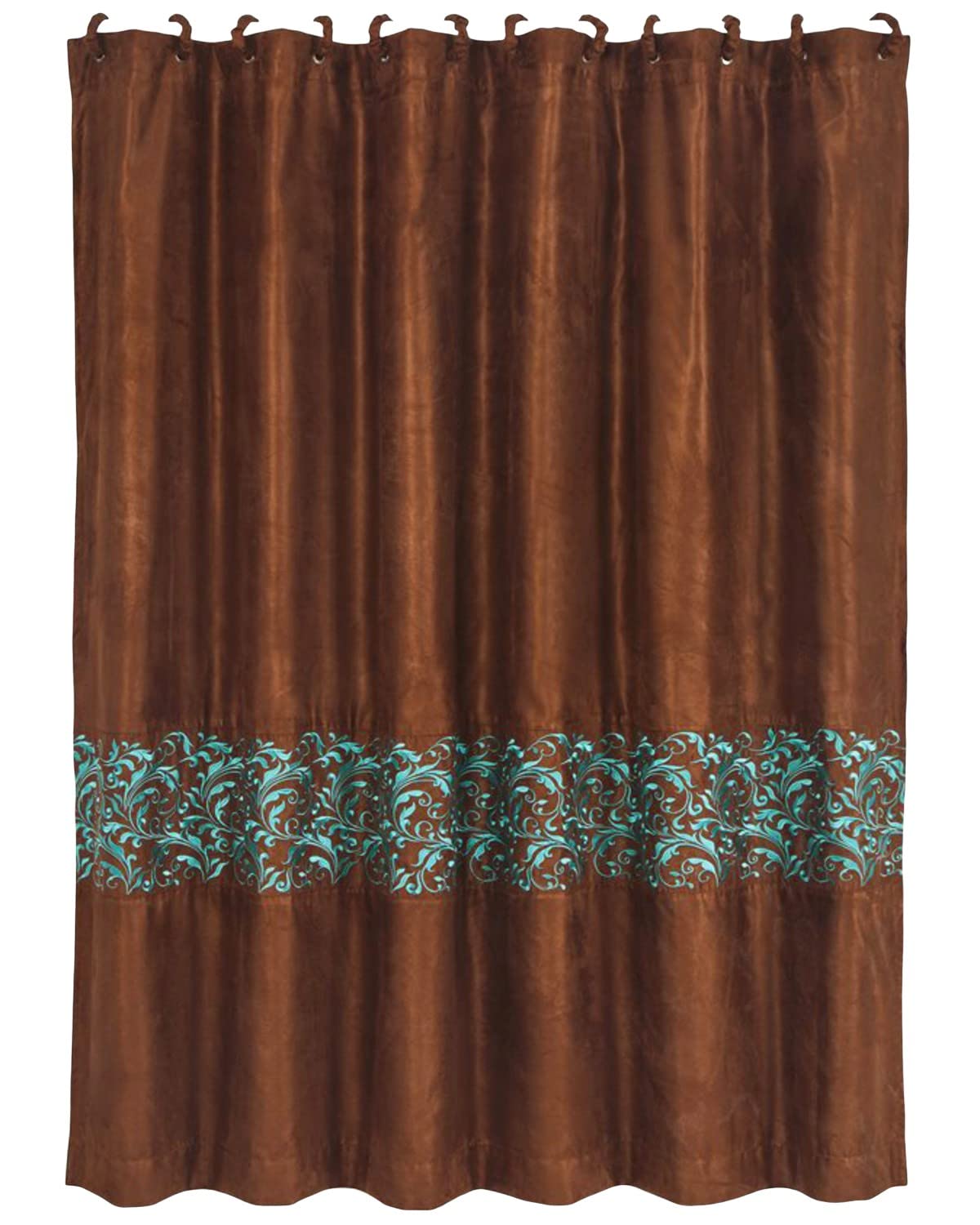 Paseo Road by HiEnd Accents Wyatt Western Rustic Bathroom Fabric Shower Curtain with 12 Hooks, 72x72 inch, Brown with Turquoise 