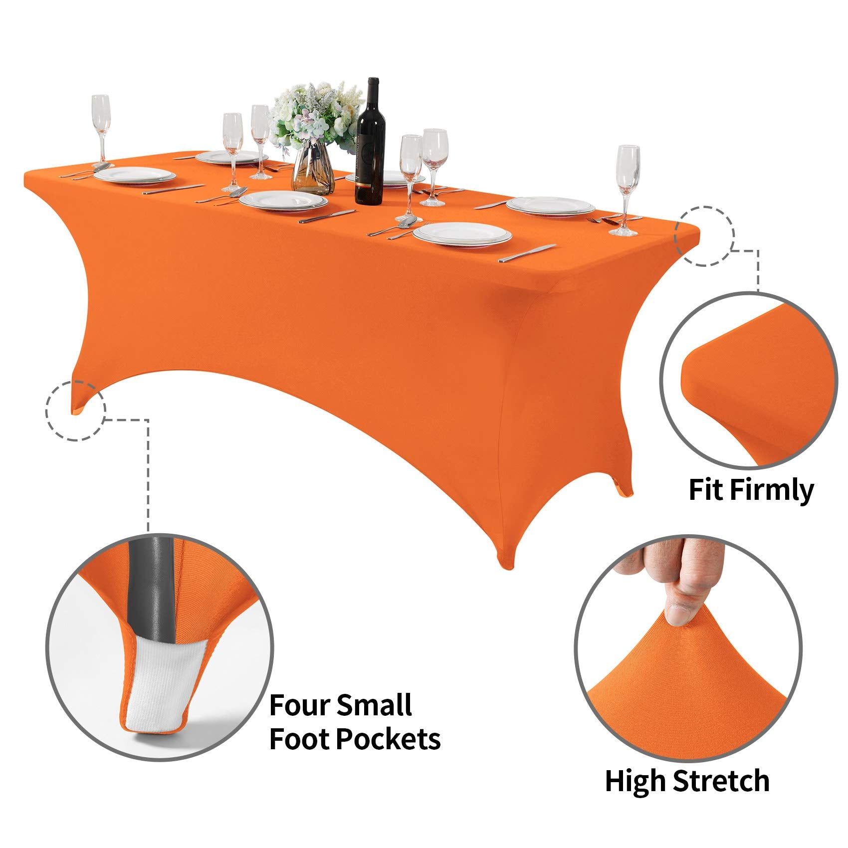 Hezuzo 2Pack Spandex Table Cover For 6Ft Table Universal Fitted Stretch Tablecloth For Party, Banquet, Wedding And Events-Orange