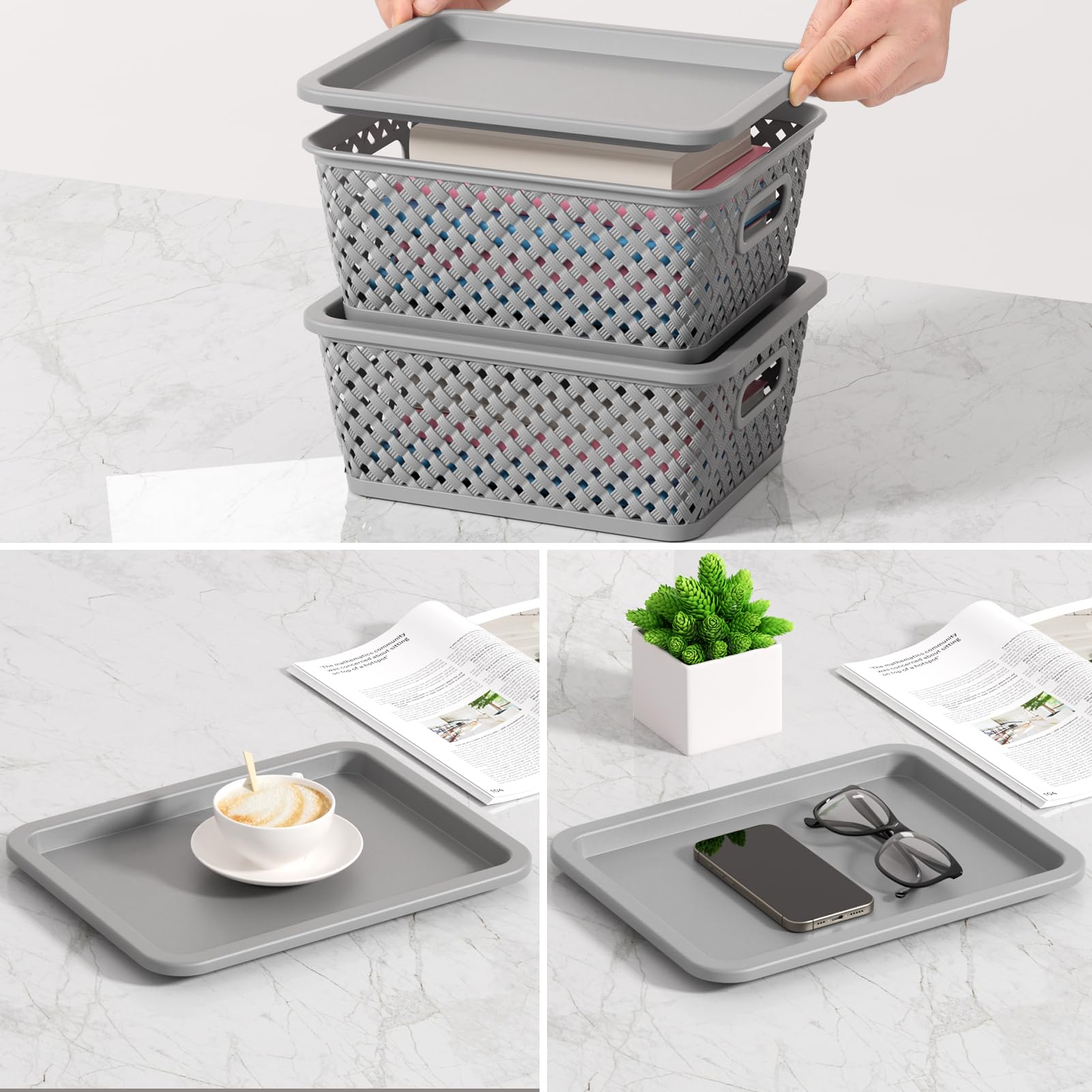 Maxgear Organization And Storage, Plastic Bins Organizer Bins, Woven Basket For Storage, Plastic Baskets With Lid, Lidded Basket