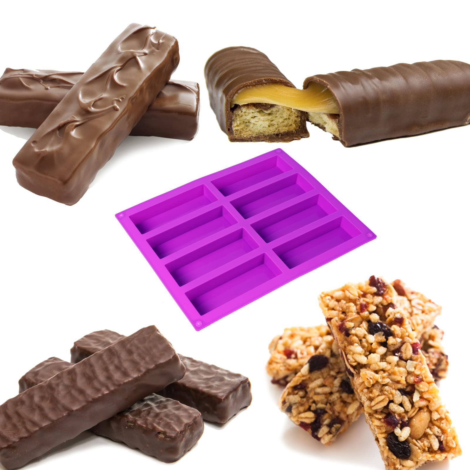 3 Pack Granola Bar Mold Silicone Mold,8 Cavity Rectangle Energy Bar Mold,Cereal Bar Molds For Ganache, Chocolate Bar, Truffles,