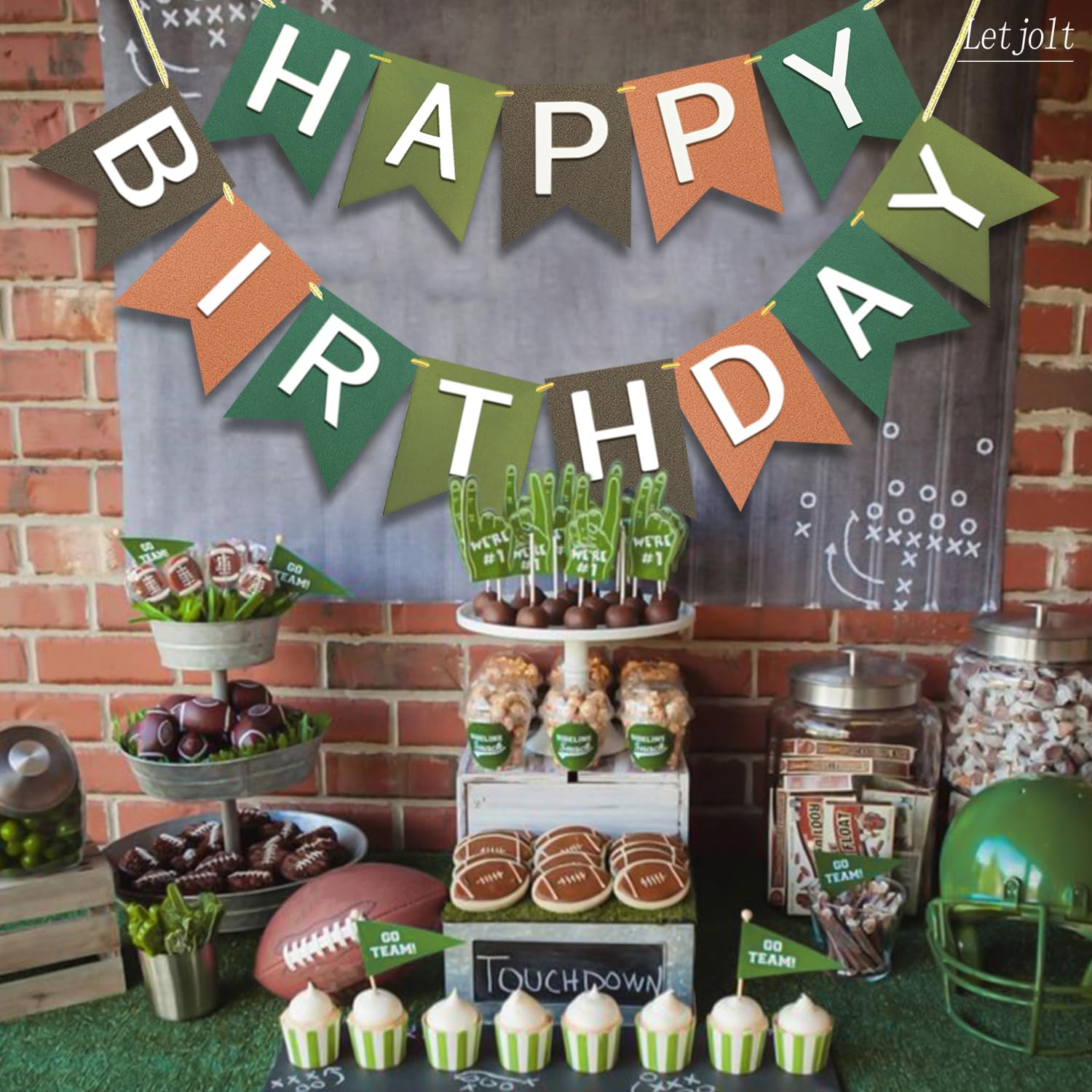 Letjolt Brown Happy Birthday Banner Birthday Party Supplies Handmade Garland Decorations Tropical Theme Football Birthday Signs