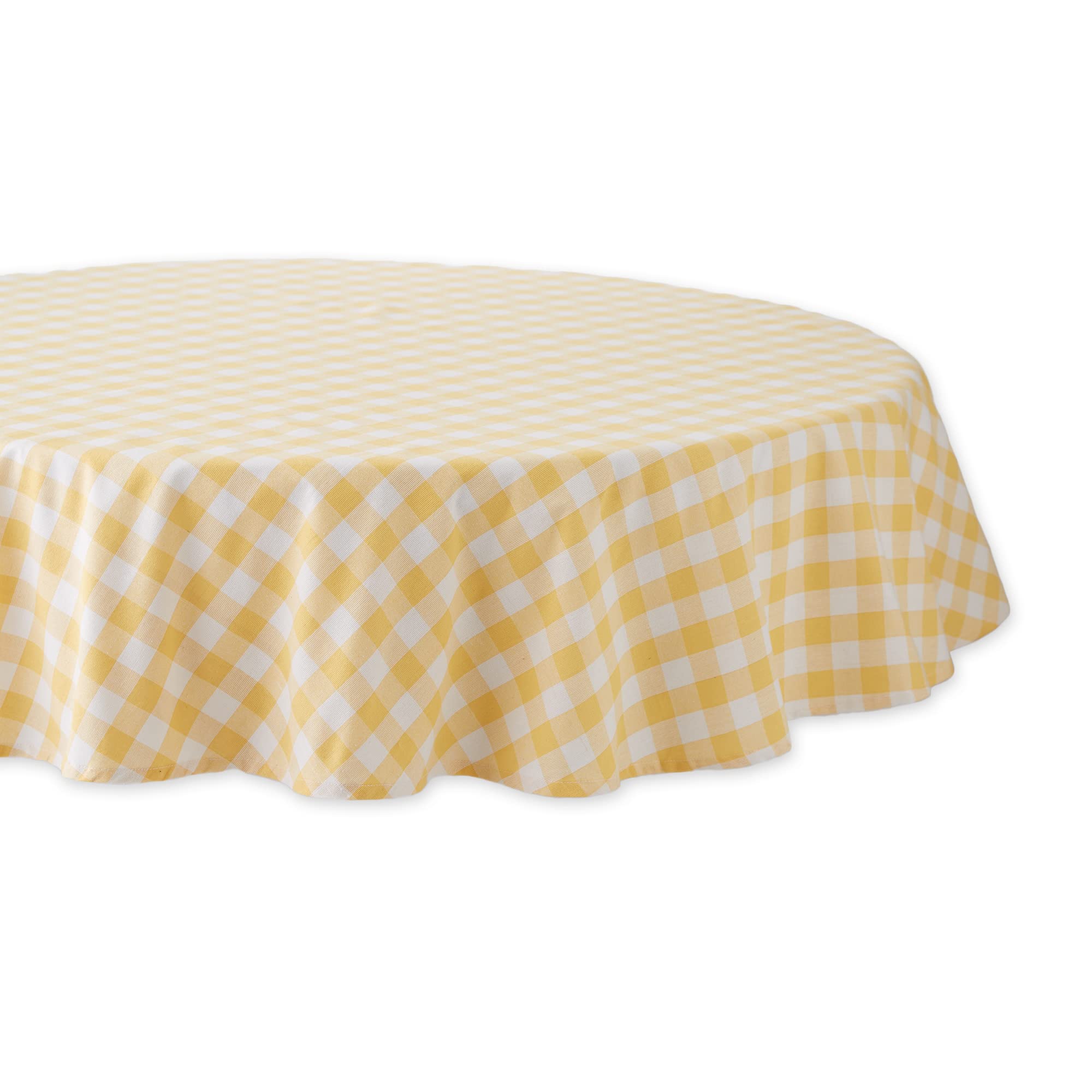 DII Checkered Tabletop Collection 100% Cotton, Machine Washable, Tablecloth, 70 Round, Yellow