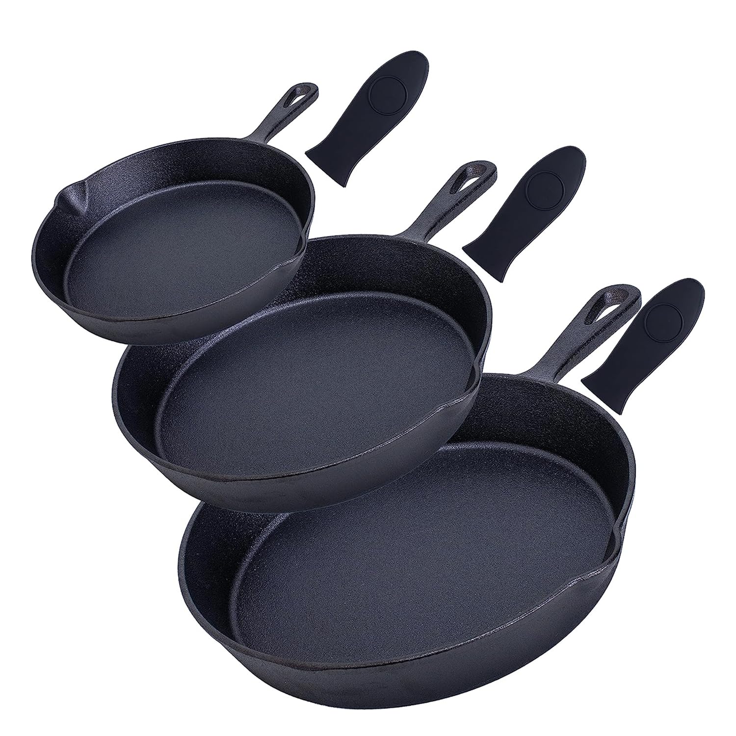 Bruntmor Pre-Seasoned Cast Iron 3 Piece Skillet Bundle. 6 + 7.5 + 10 Set Of 3 Cast Iron Frying Pans Heavy Duty Professional Chef