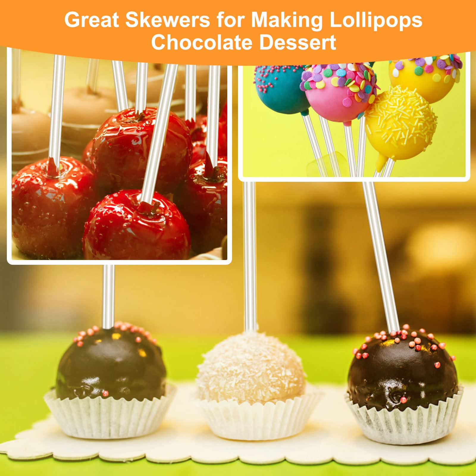 200Pcs Acrylic Lollipop Sticks, Anglekai Reusable Acrylic Pop Sticks Stirring Rod For Making Dessert (6 Inch)