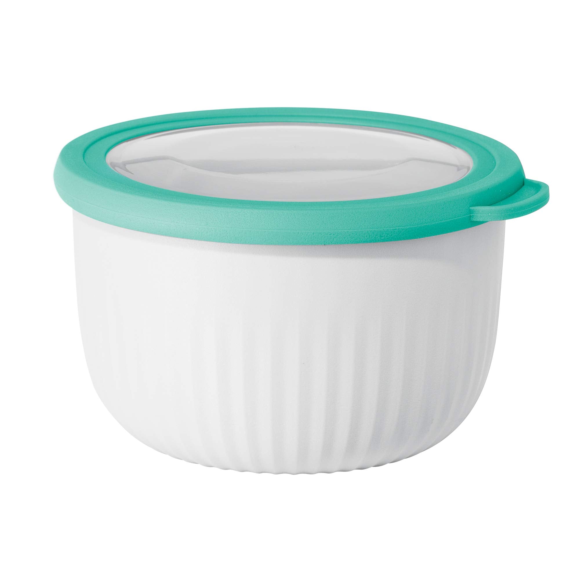 Oggi Prep, Store & Serve Plastic Bowl W/See-Thru Lid- Dishwasher, Microwave & Freezer Safe, (1.4 Qt) White/Aqua