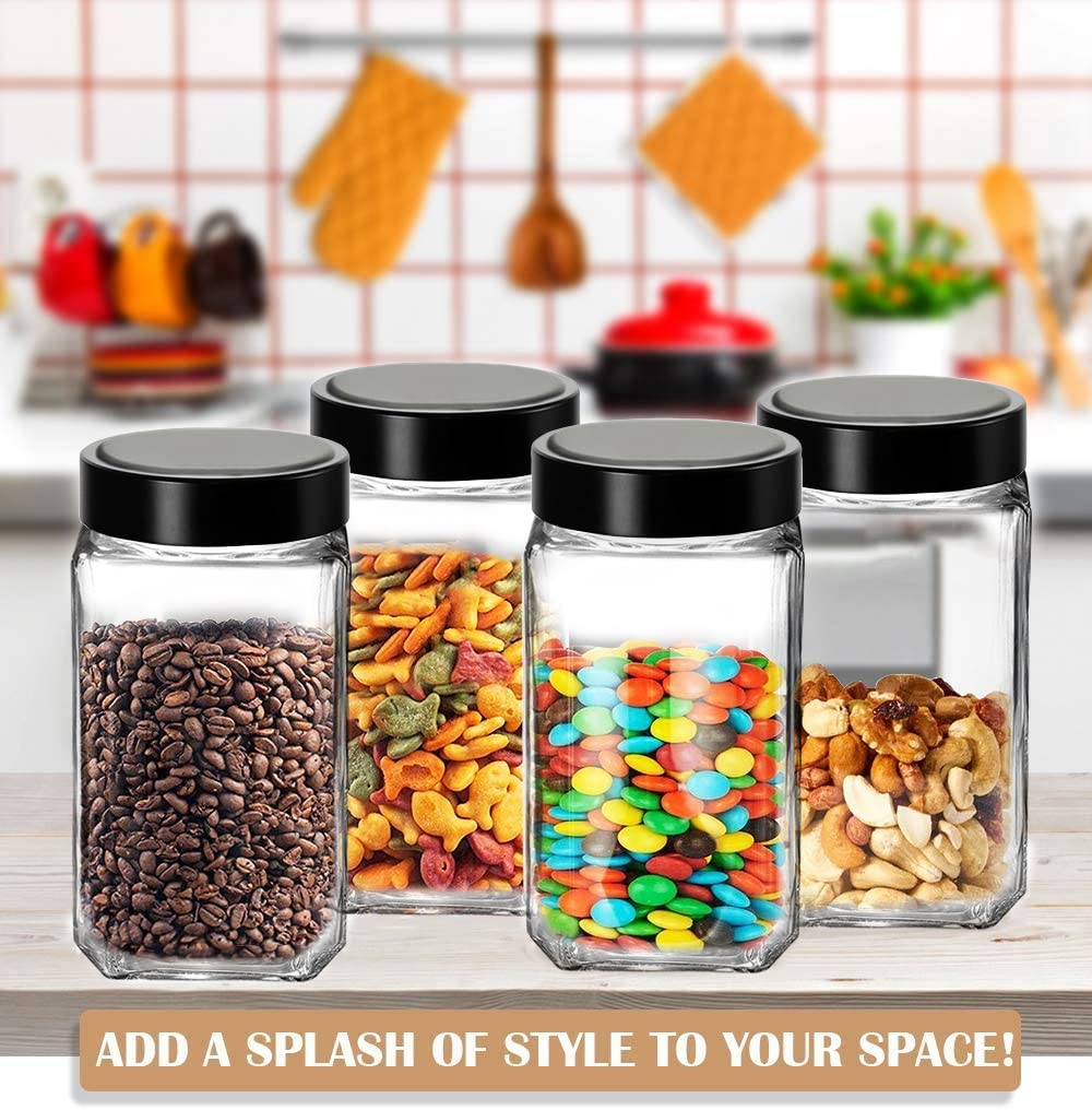 Brezzycloud Glass Cubical Square 1000ml Transparent Glass Jars & Containers for Kitchen Pantry, Masala, Pickles, Cookies, Dry Fr