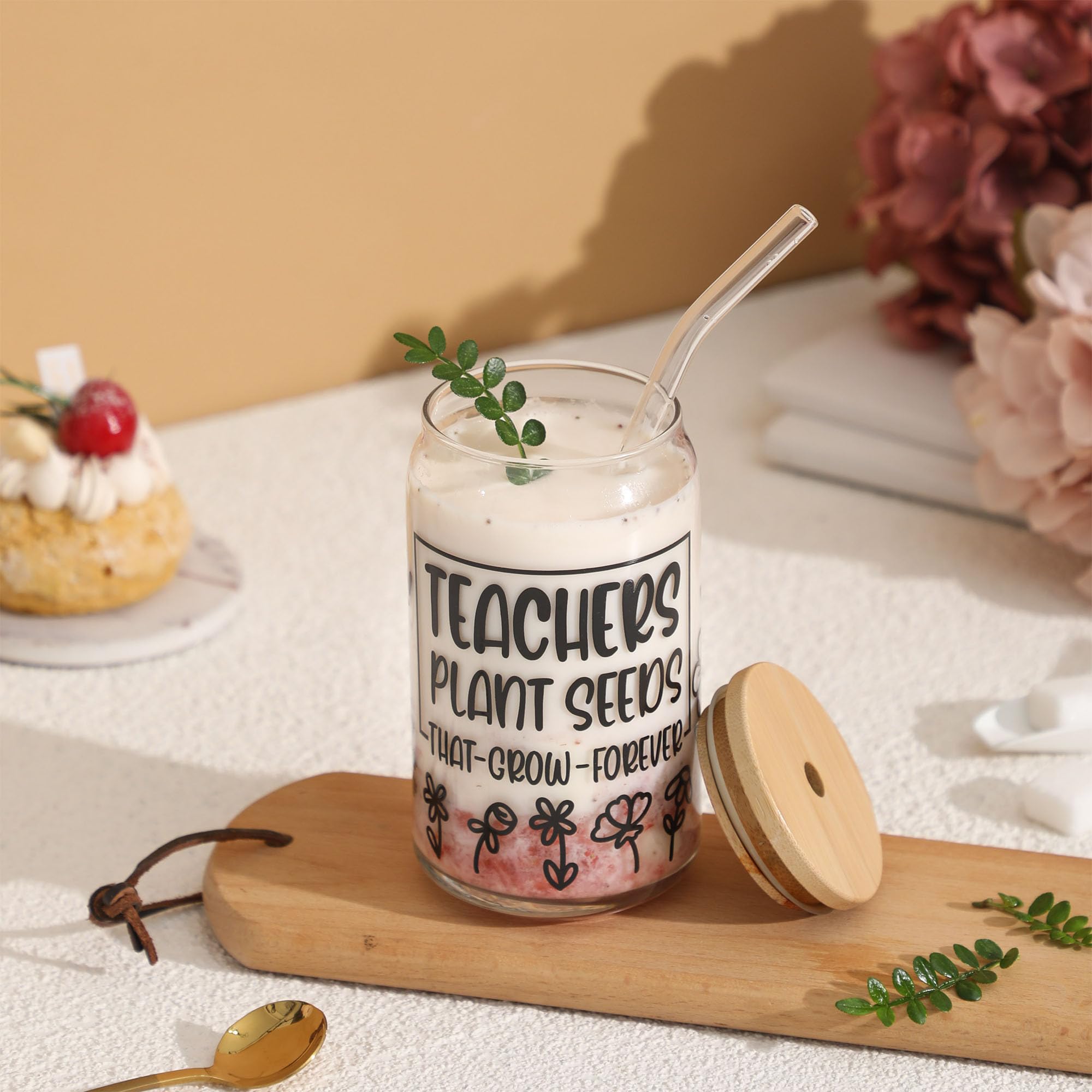 Teacher Gifts For Women - Teacher Appreciation Gifts, 16 Oz Iced Coffee Glass Cup, Teacher Day Gifts, Birthday, Appreciation Wee