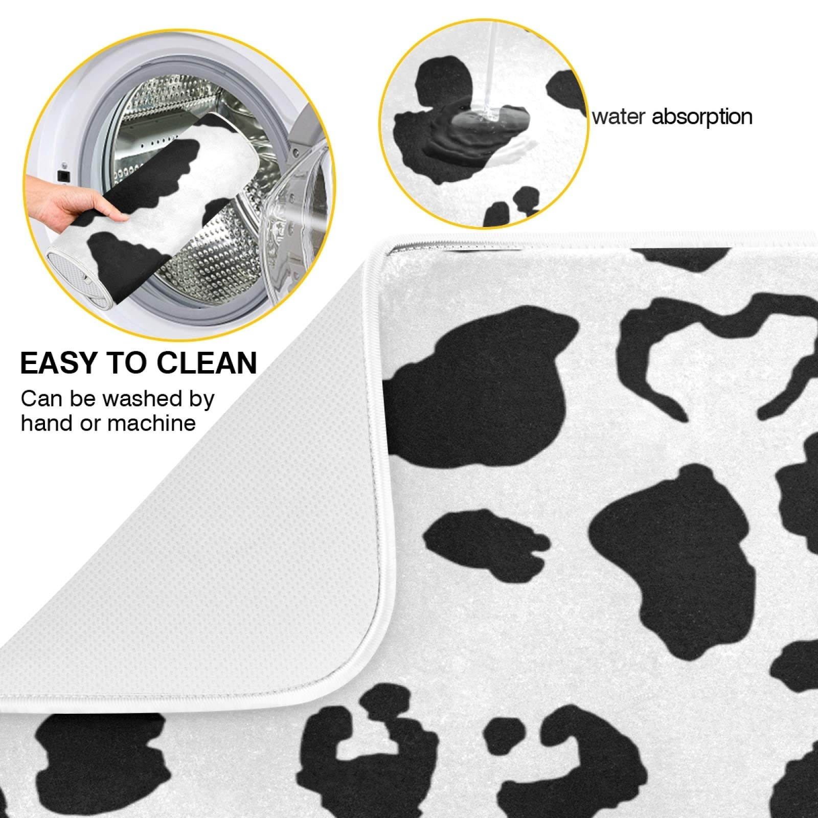 Zzwwr Cute Black White Cow Skin Absorbent Dish Drying Mat Microfiber Kitchen Countertop Table Protector Multi-Purpose Counter Ra