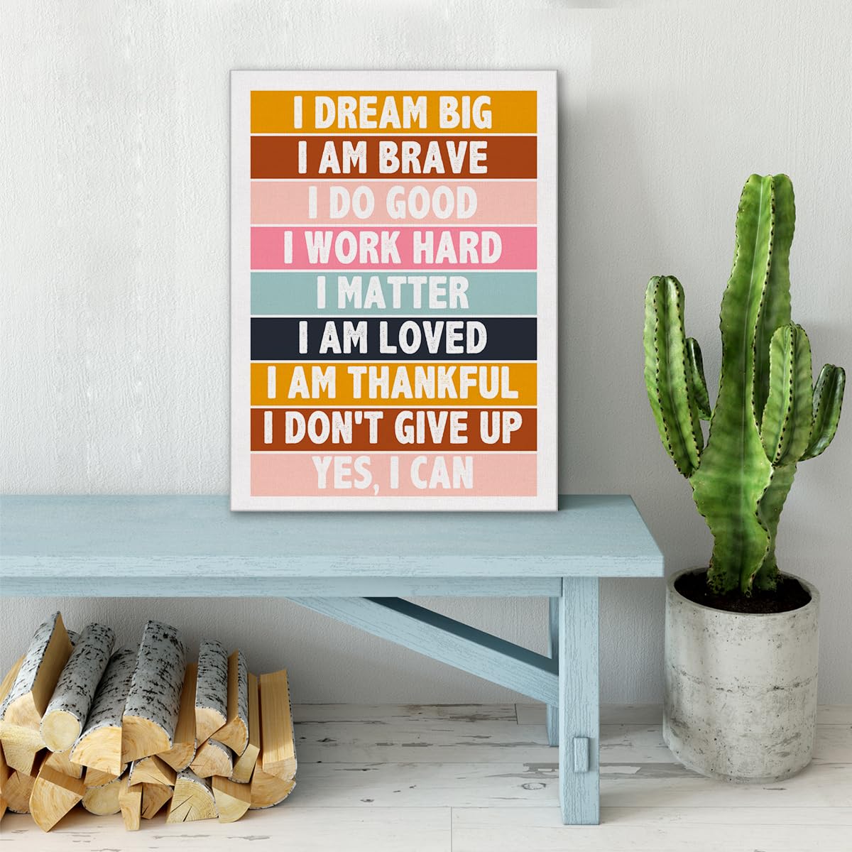 Kids Affirmation Wall Art Canvas Painting Print Framed Positive I Dream Big Poster Canvas Sign For Nursery Homeschool Playroom D