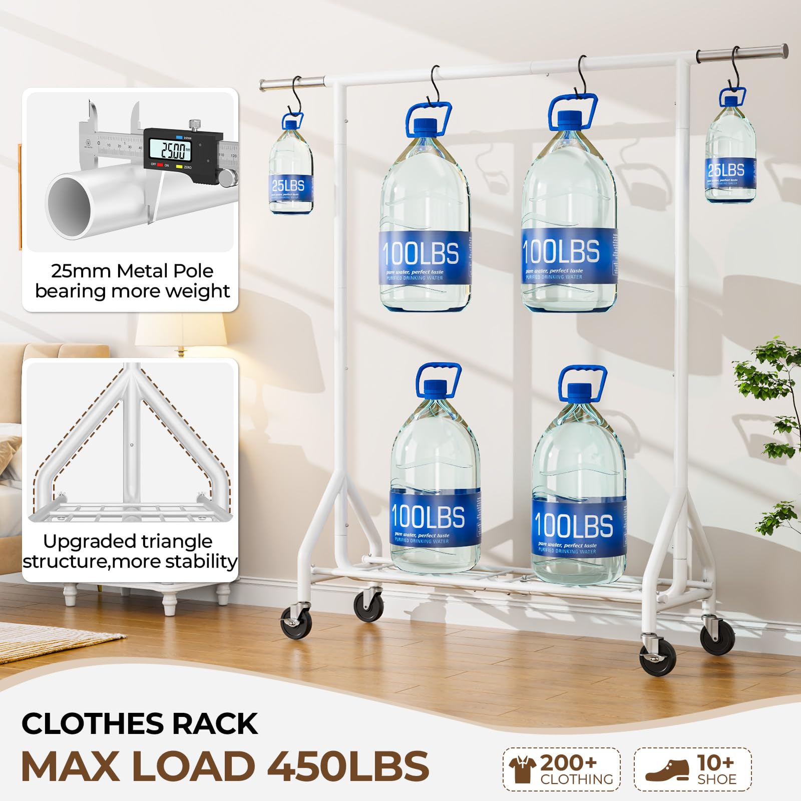 Hyseyy Heavy Duty Clothes Rack Load 450 Lbs, Metal Garment Rack, Standing Rolling Clothing Rack For Hanging Clothes With Sturdy