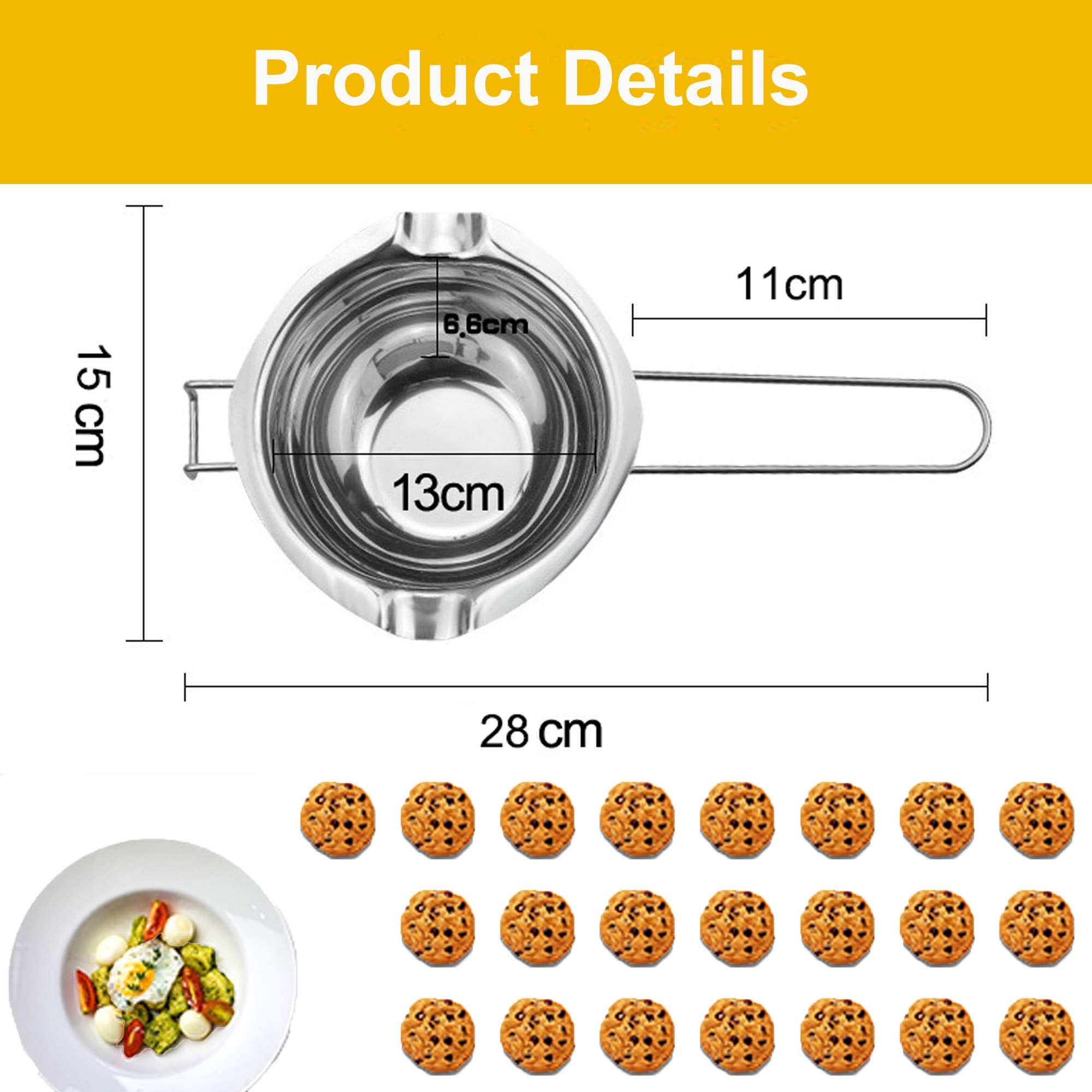 Chocolate Melting Pot - 600Ml Double Boiler With Heat Resistant Handle, Stainless Steel Double Boiler Pot Set, Double Boilers Fo