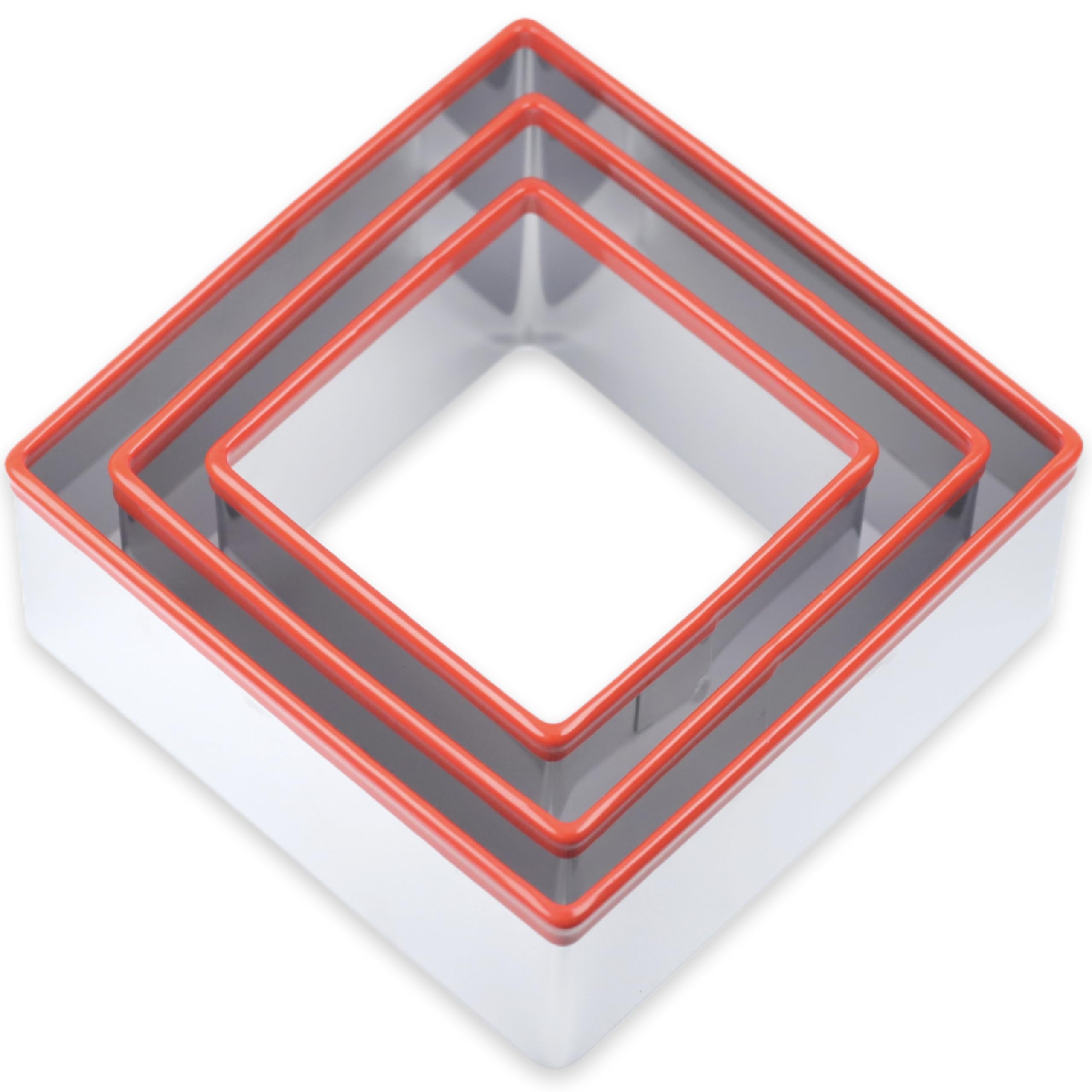 Large Square Cookie Cutter Set, 3, 4, 5 Inch, Stainless Steel Biscuit Cutters for Baking, Sandwich Cutter Shapes for Kids, Red S