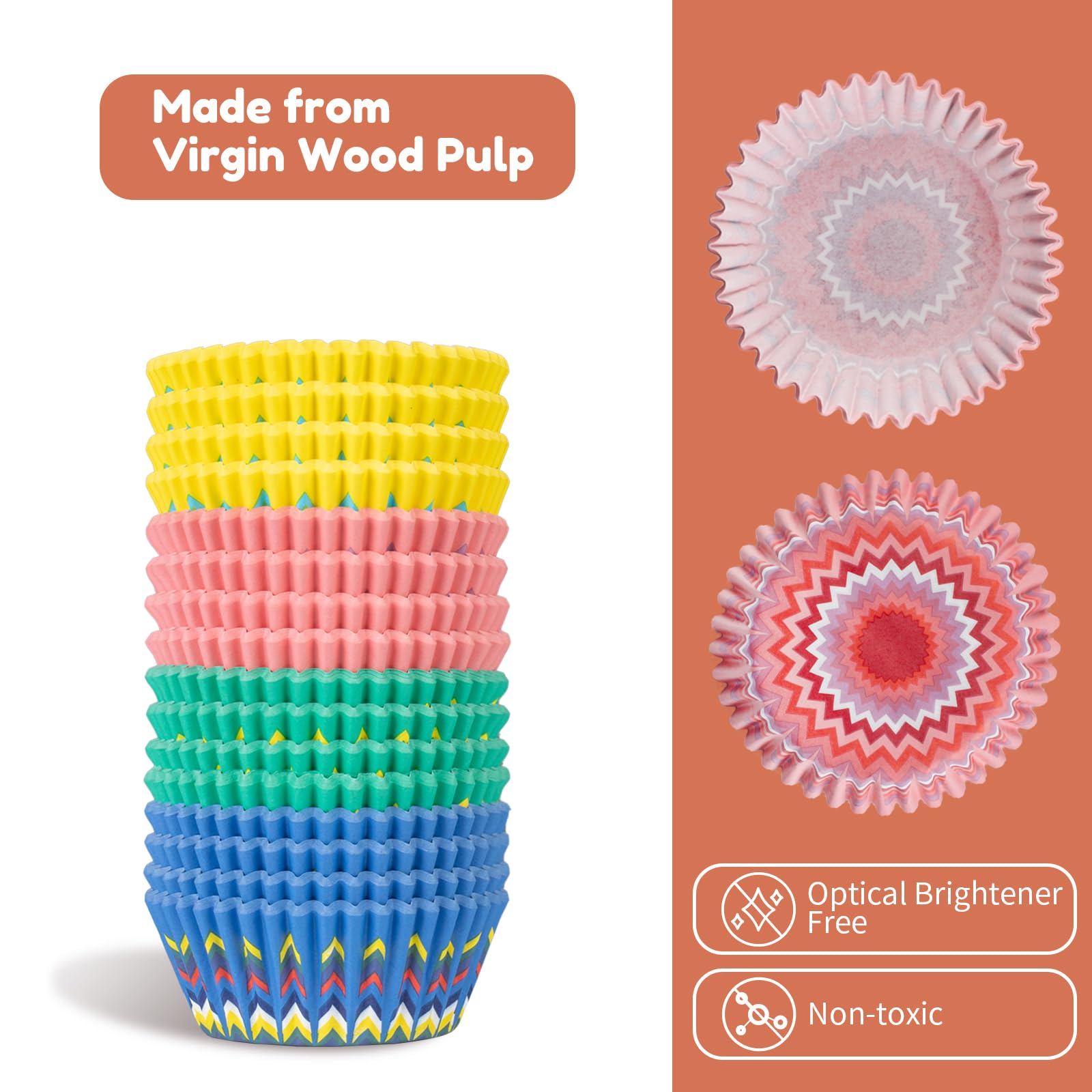 Parmedu 400Pcs Paper Cupcake Liners - Standard Size 2 Inches Muffin Liners - 4 Colors Sunflower Patterns Baking Cups Cupcake Wra