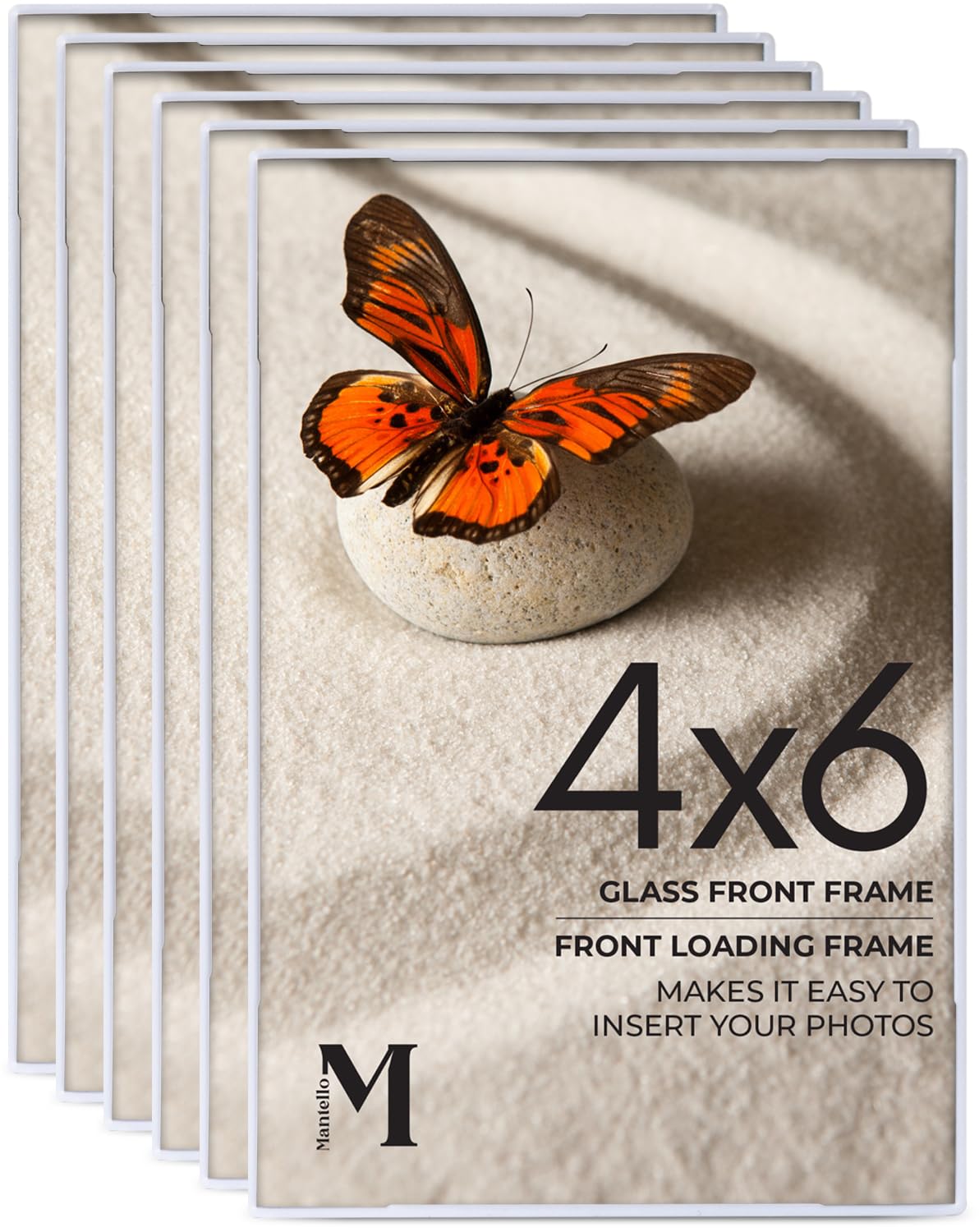 Mantello Front Loading White 4x6 Picture Frame - 4 x 6 Frame For Tabletop or Wall Decor - 4 by 6 White Picture Frames- 6 PACK