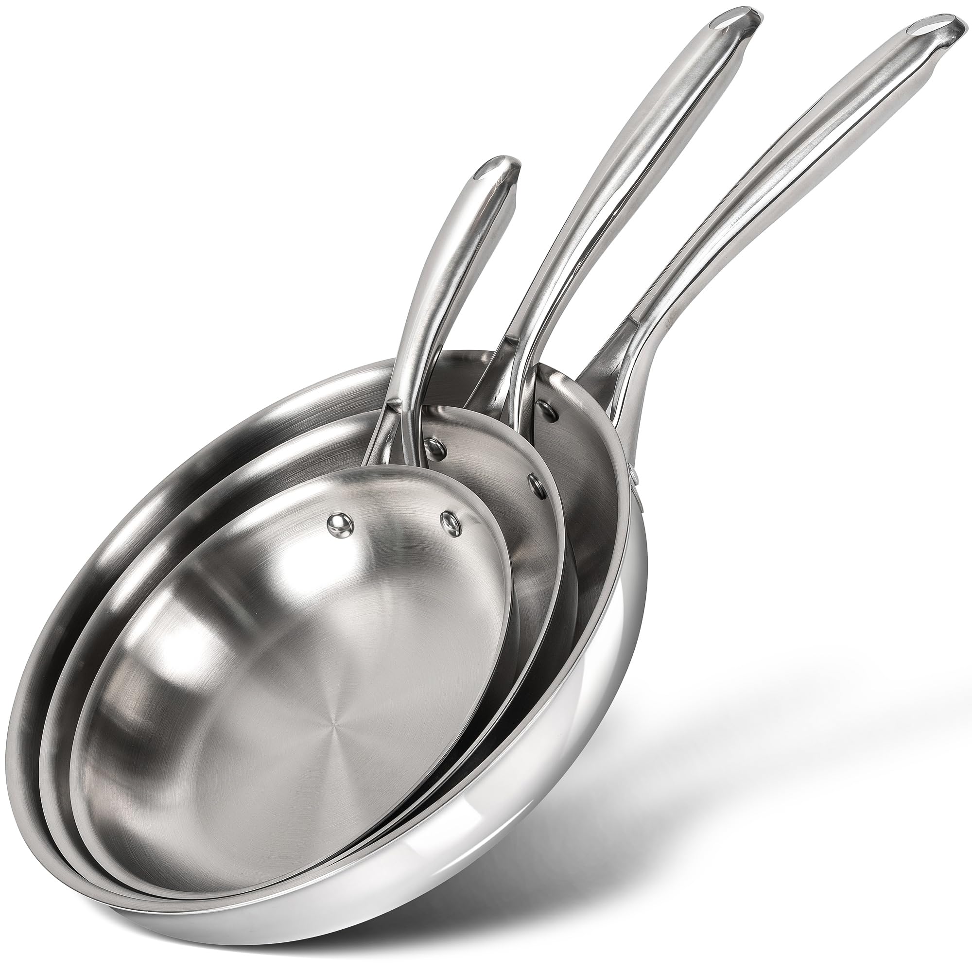 MICHELANGELO TriPly Stainless Steel Frying Pan Set, 8 9.5 11 Skillets, Full Clad Stainless Steel Pans for Even Heating, Dura