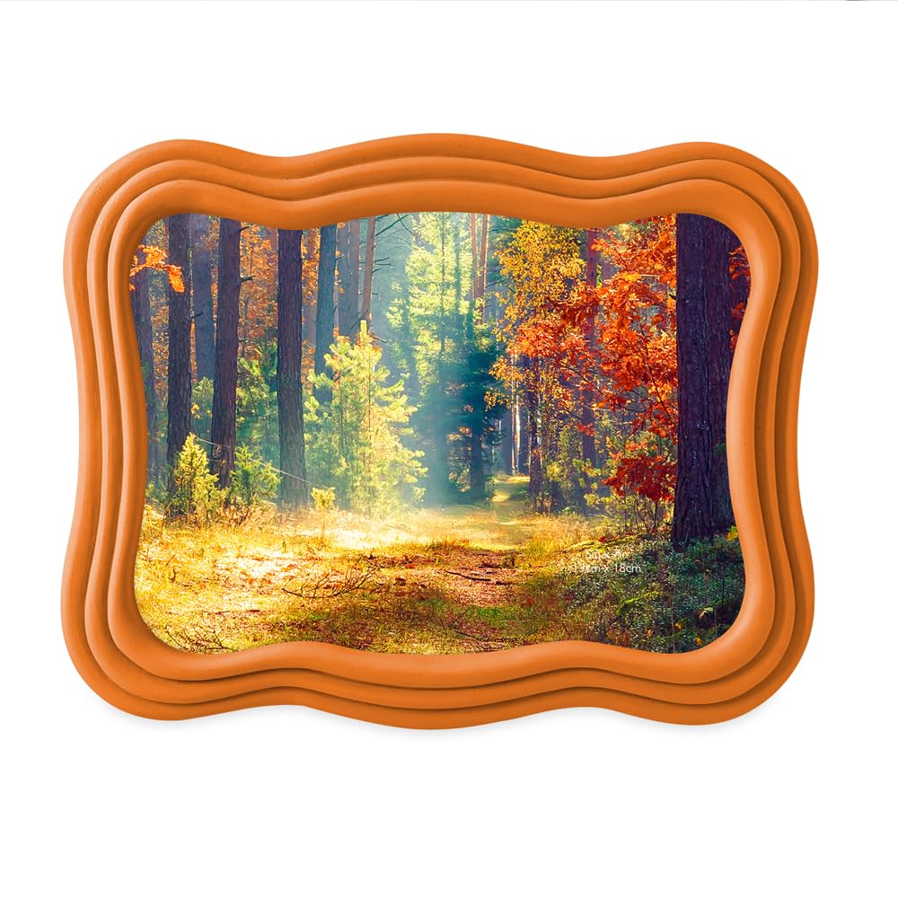 Isaac Jacobs 5x7 Matte Orange Curved Deco Frame for Tabletop and Wall Display, Decorative Art, Design, Home D  cor, Gift (5x7, M