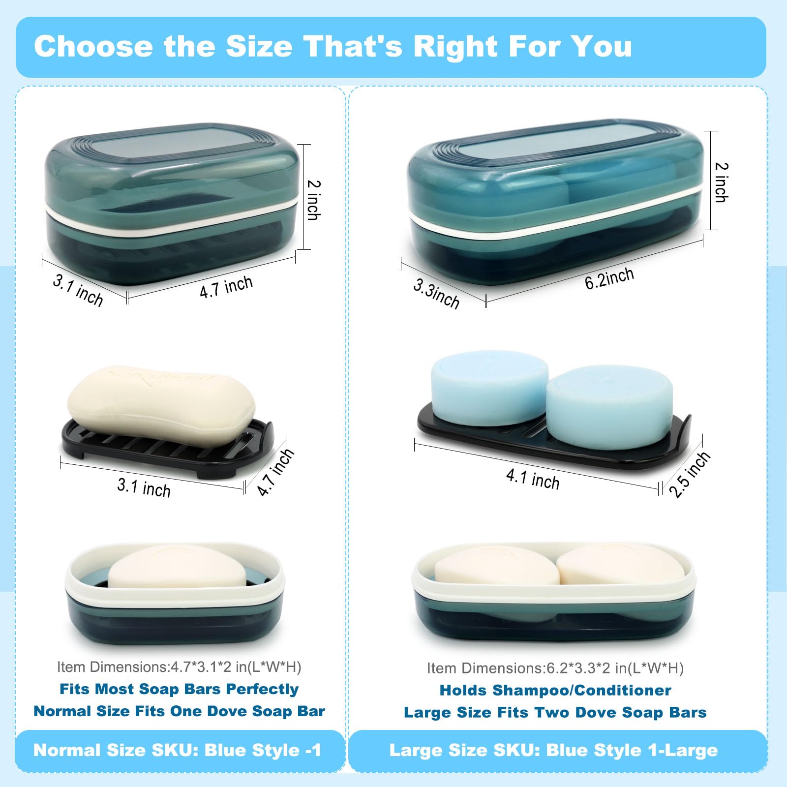 Travel Soap Container, Bar Soap Holder, Portable Soap Case, Soap Dish With Lid For Traveling, Camping, Gym, Bathroom (Blue Style