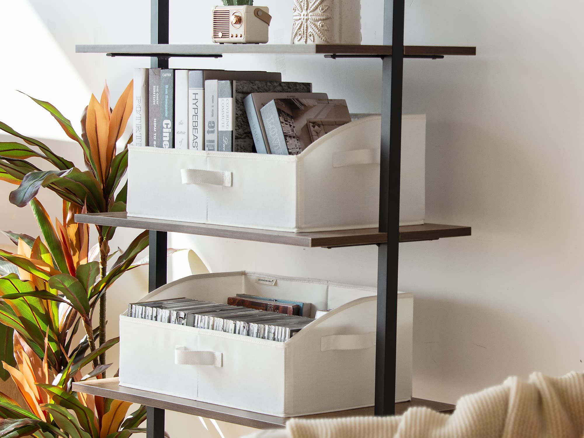 StorageWorks Closet Storage Bins  Trapezoid Storage Box  Foldable Closet Baskets and Bins for Shelves  Polyester Canvas Bins  White  Jumbo  3-Pack