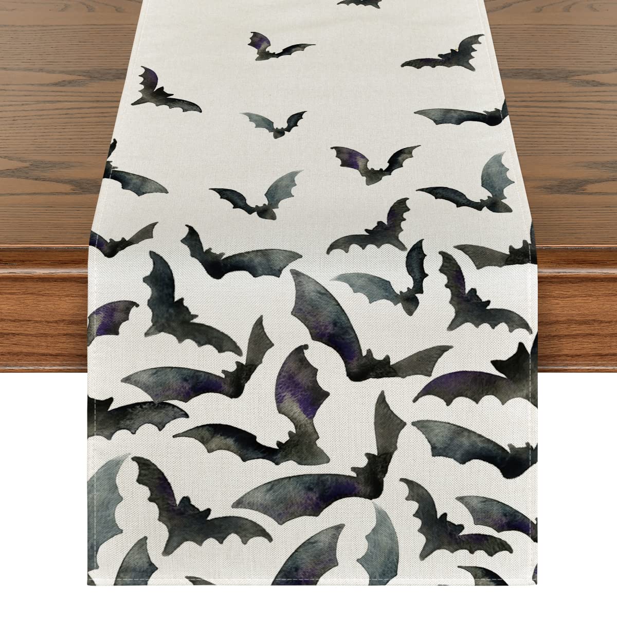 Artoid Mode Silhouette Black Bats Halloween Table Runner, Fall Kitchen Dining Table Decoration For Home Party Decor 13X36 Inch