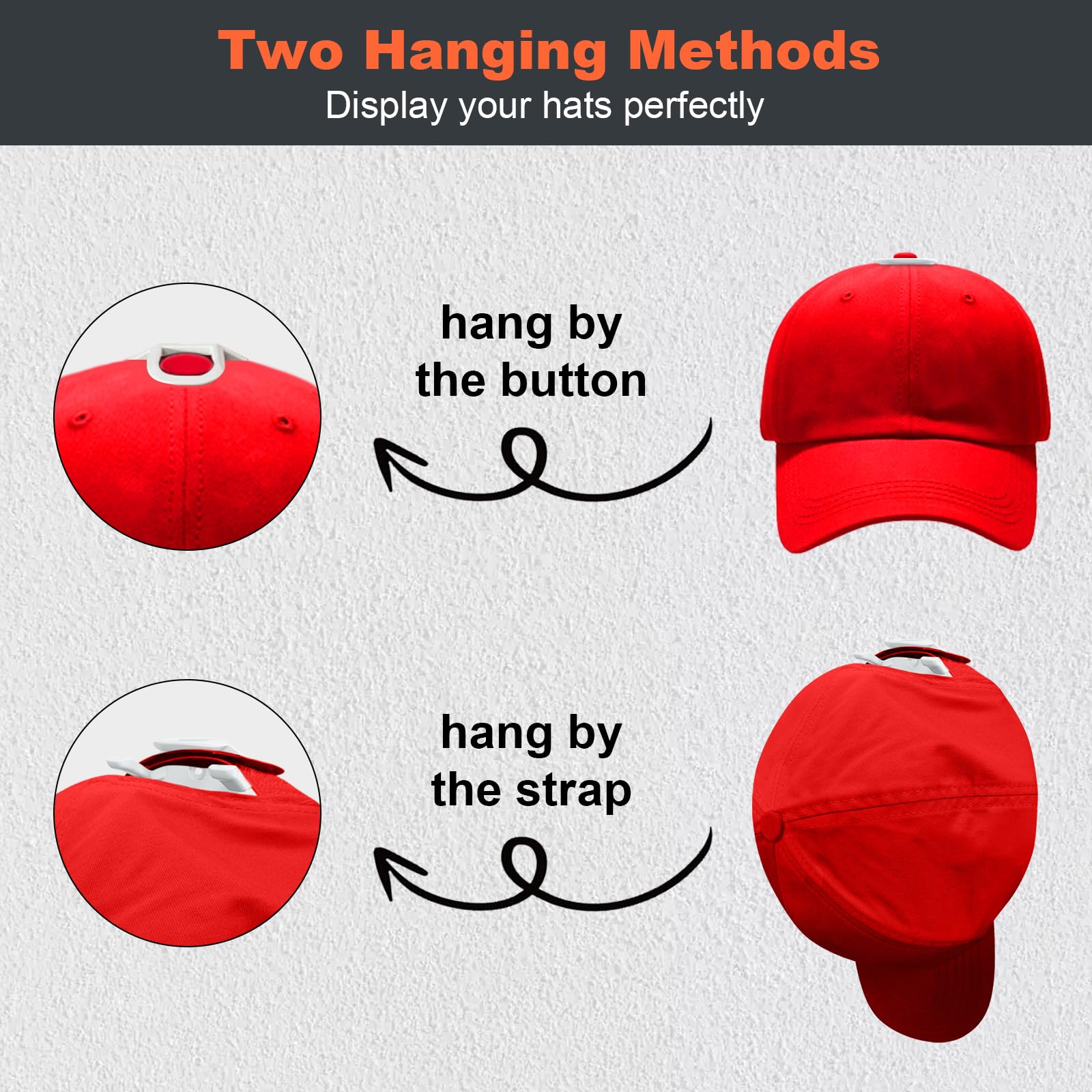 Kovspo Adhesive Hat Rack For Wall (16-Pack), Hat Hooks For Baseball Caps, Strong Hold Hat Wall Organizer, Minimalist Hat Display