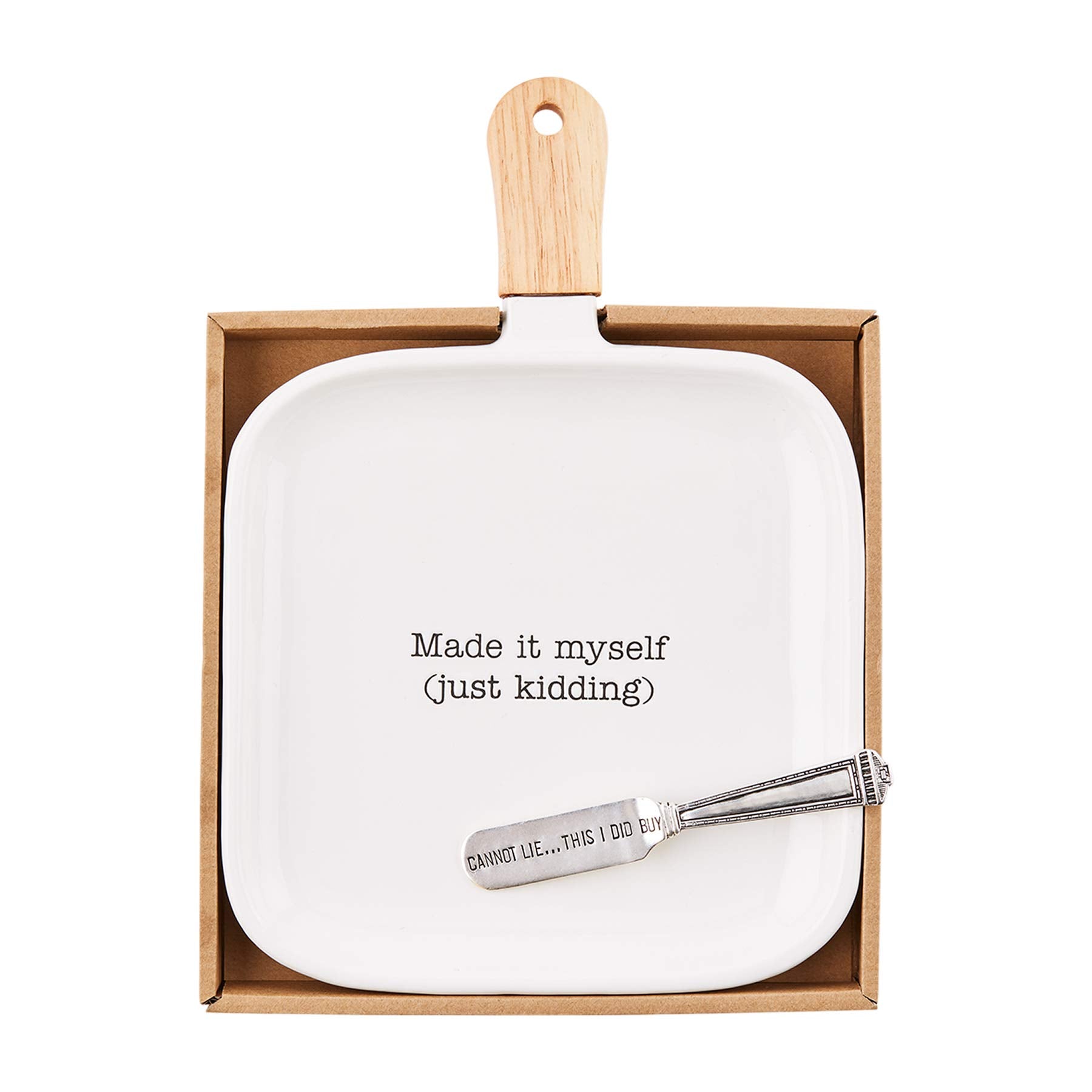 Mud Pie Homemade Cheese Set, Server 11'' X 8'' | Spreader 5 1/2'', White