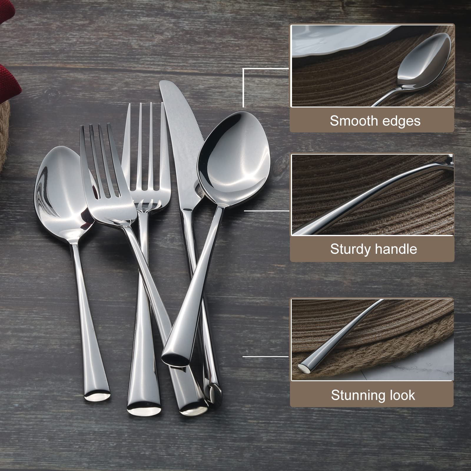 Alata Bailey 20-Piece Forged Silverware Set Stainless Steel Flatware Set,Service For 4,Mirror Polished Cutlery Set,Dishwasher Sa