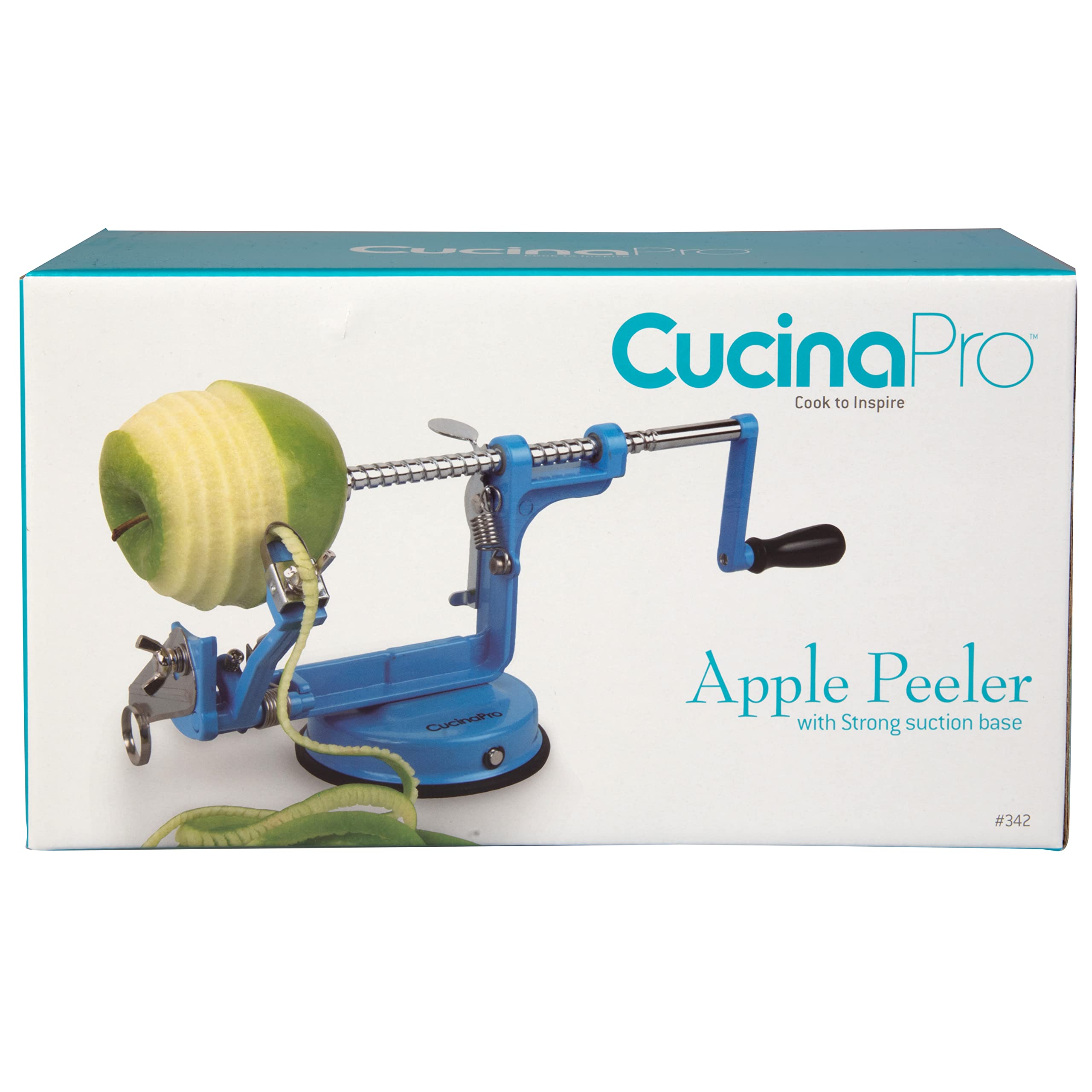 Apple Peeler And Corer By Cucina Pro - Long Lasting Chrome Cast Iron With Countertop Suction Cup, Teal