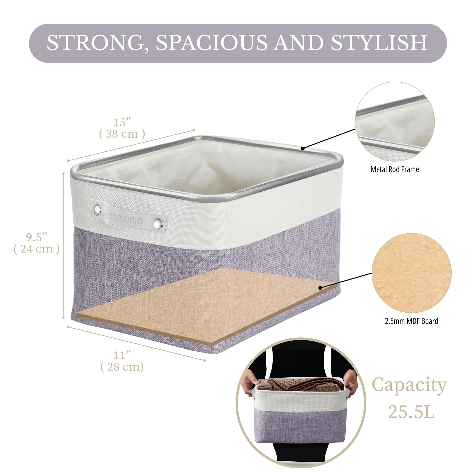 DECOMOMO Storage Baskets for Shelves - Fabric Storage Bins, Linen Closet Organizers and Storage (Purple & White, Large - 3 Pack)