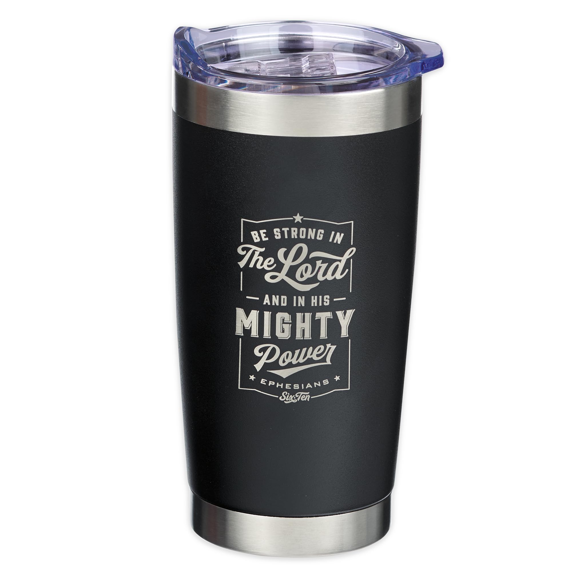 Christian Art Gifts Stainless Steel Double-Wall Vacuum Insulated Travel Mug 18 oz Matte Black Tumbler with Lid for Men Inspirati