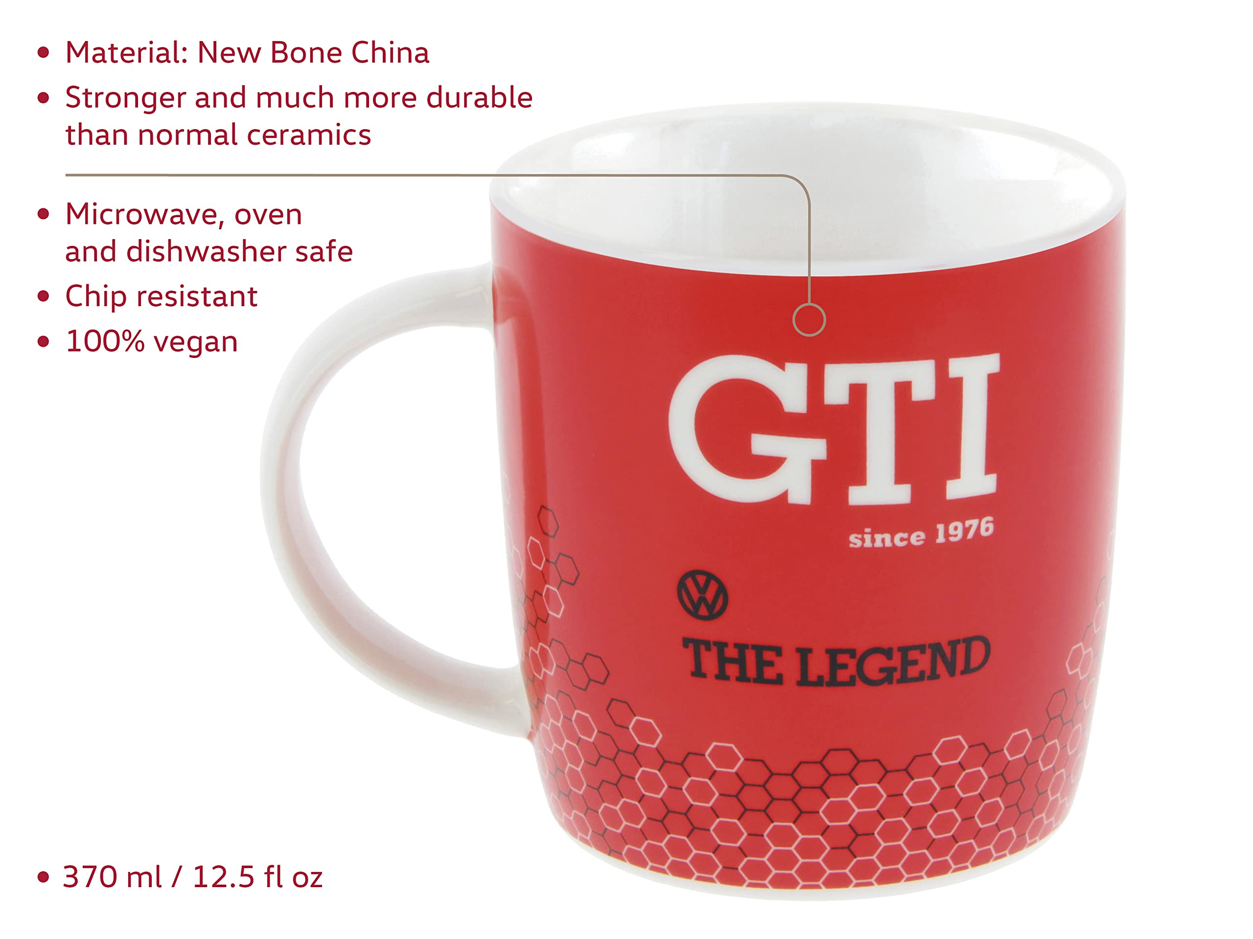 Brisa Vw Collection - Volkswagen Ceramic Coffee-Tea-Cappuccino Mug Cup In Gti Golf Design (370 Ml/12.5 Fl Oz/Gti The Legend/Red)