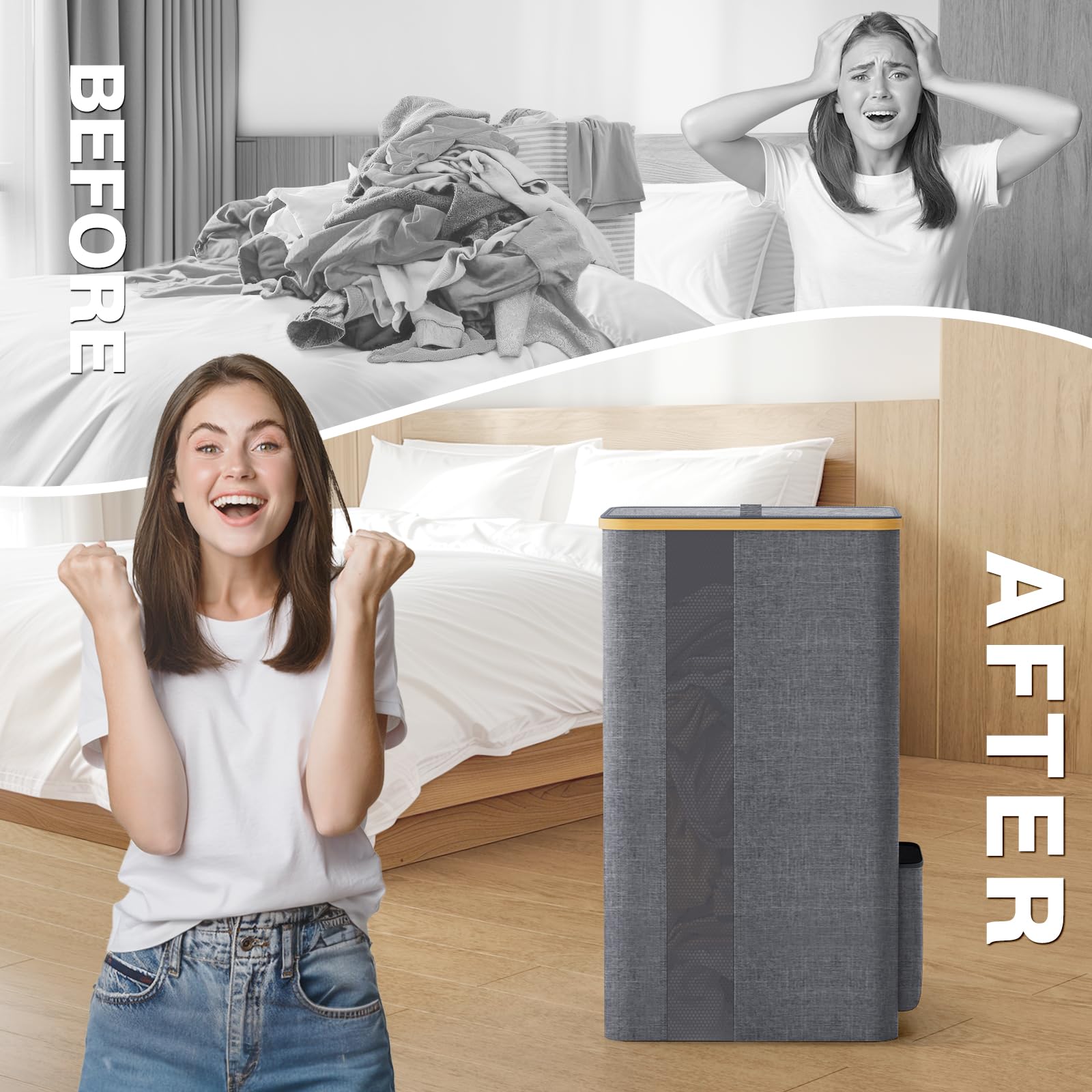 Blisstotes Laundry Basket With Lid, 100L Clothes Laundry Hamper With Handles And Removable Laundry Bag, Breathable Design Hamper