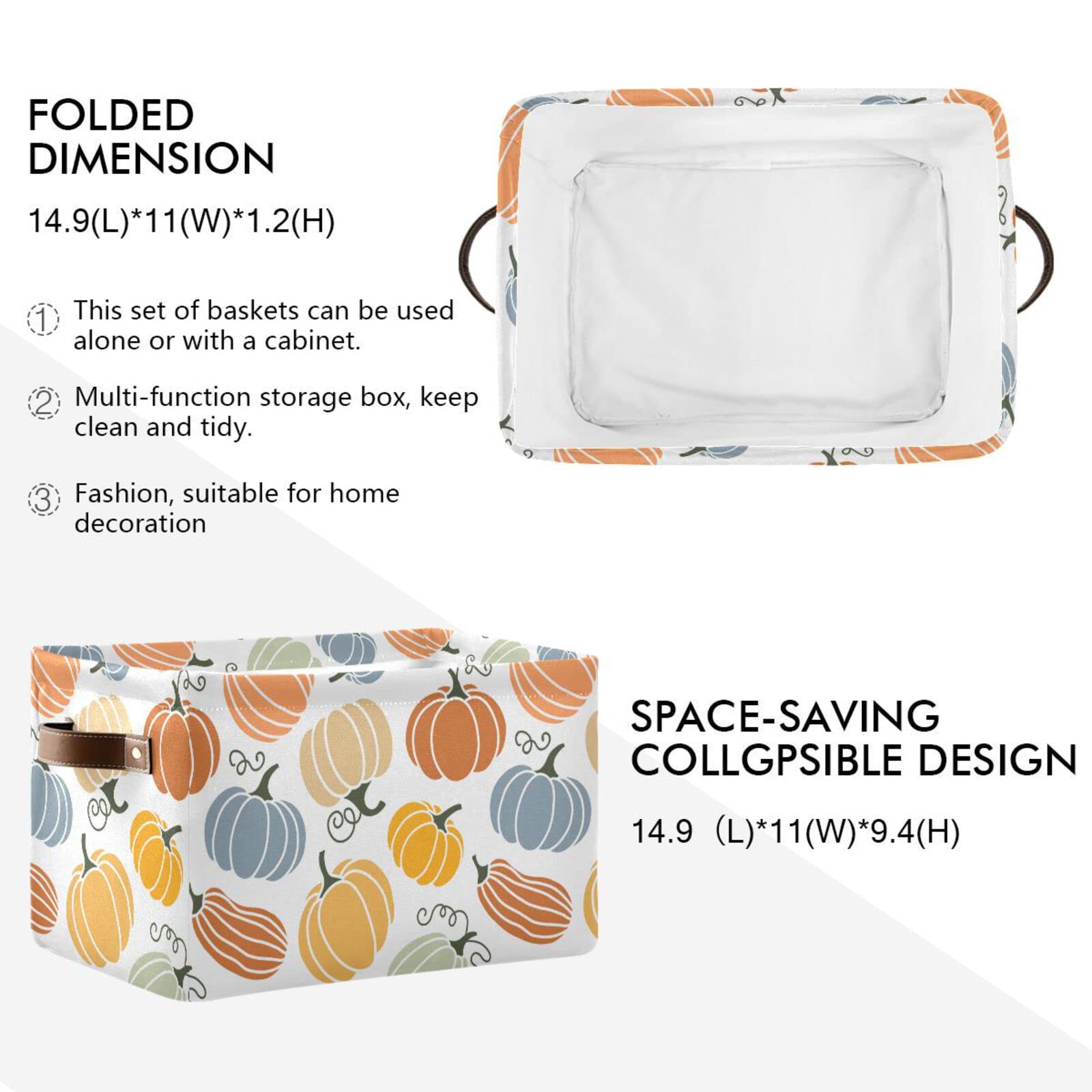 Senya Thanksgiving Basket Fall Basket, Pumpkin Autumn Foldable Fabric Collapsible Storage Bins Organizer Bag For Storage