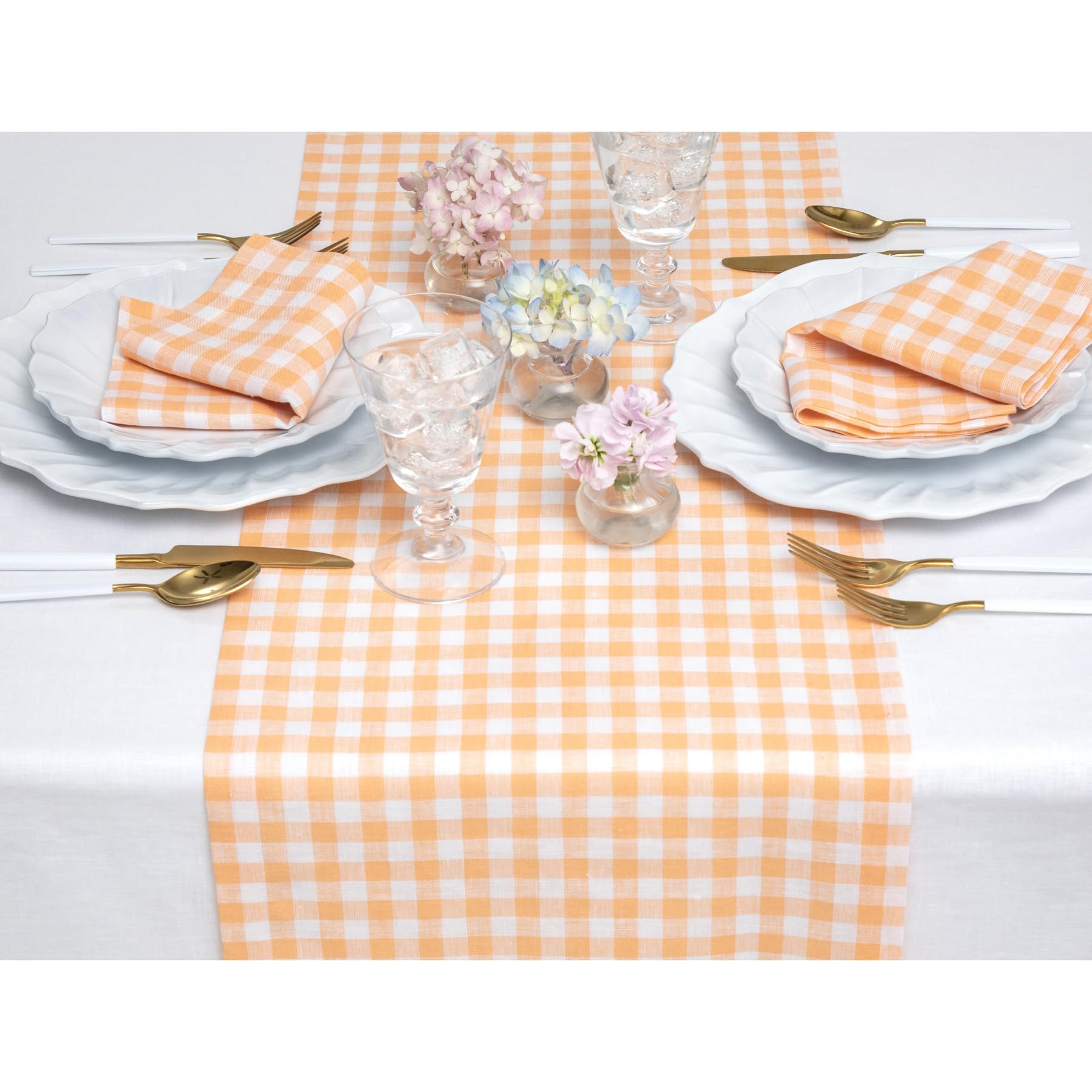 Solino Home Check Linen Table Runner 60 Inch - 100% Pure Linen Sunny Orange Plaid Table Runner 14 X 60 Inch Ideal For Dresser An