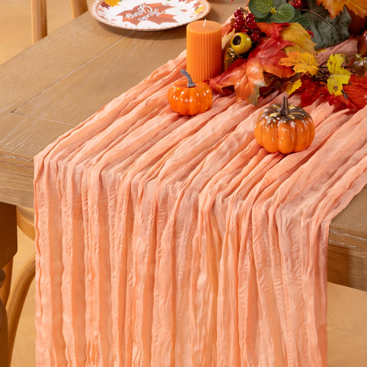 MLMC Peach Pink Cheesecloth Table Runner 10ft Rustic Fall Gauze Coral Cheese Cloth Table Runner 35x120 Inches for Wedding Bridal
