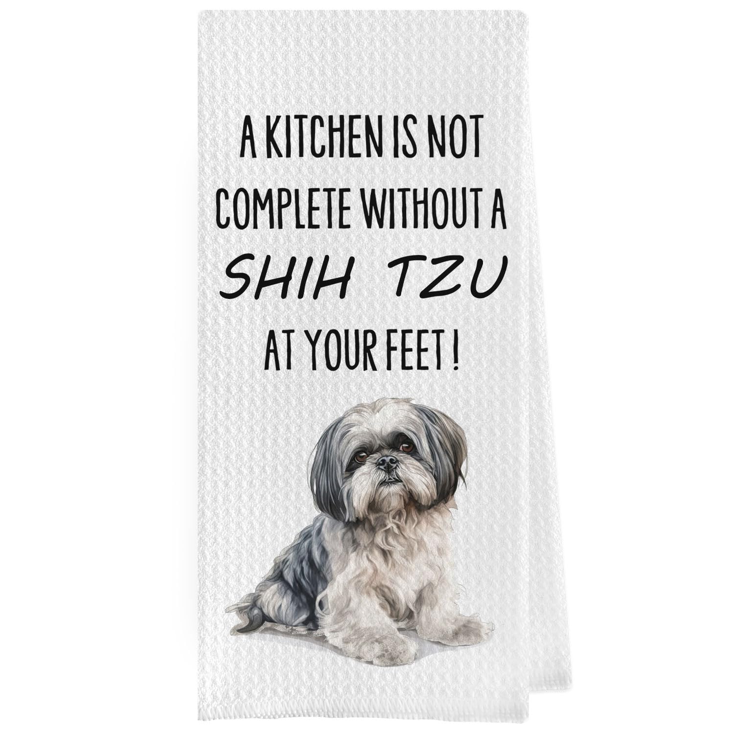Geqtt Shih Tzu Dish Towels - Funny Shih Tzu Decorative Waffle Weave Kitchen Towels, Shih Tzu Gifts Hand Tea Towels, Shih Tzu Gif