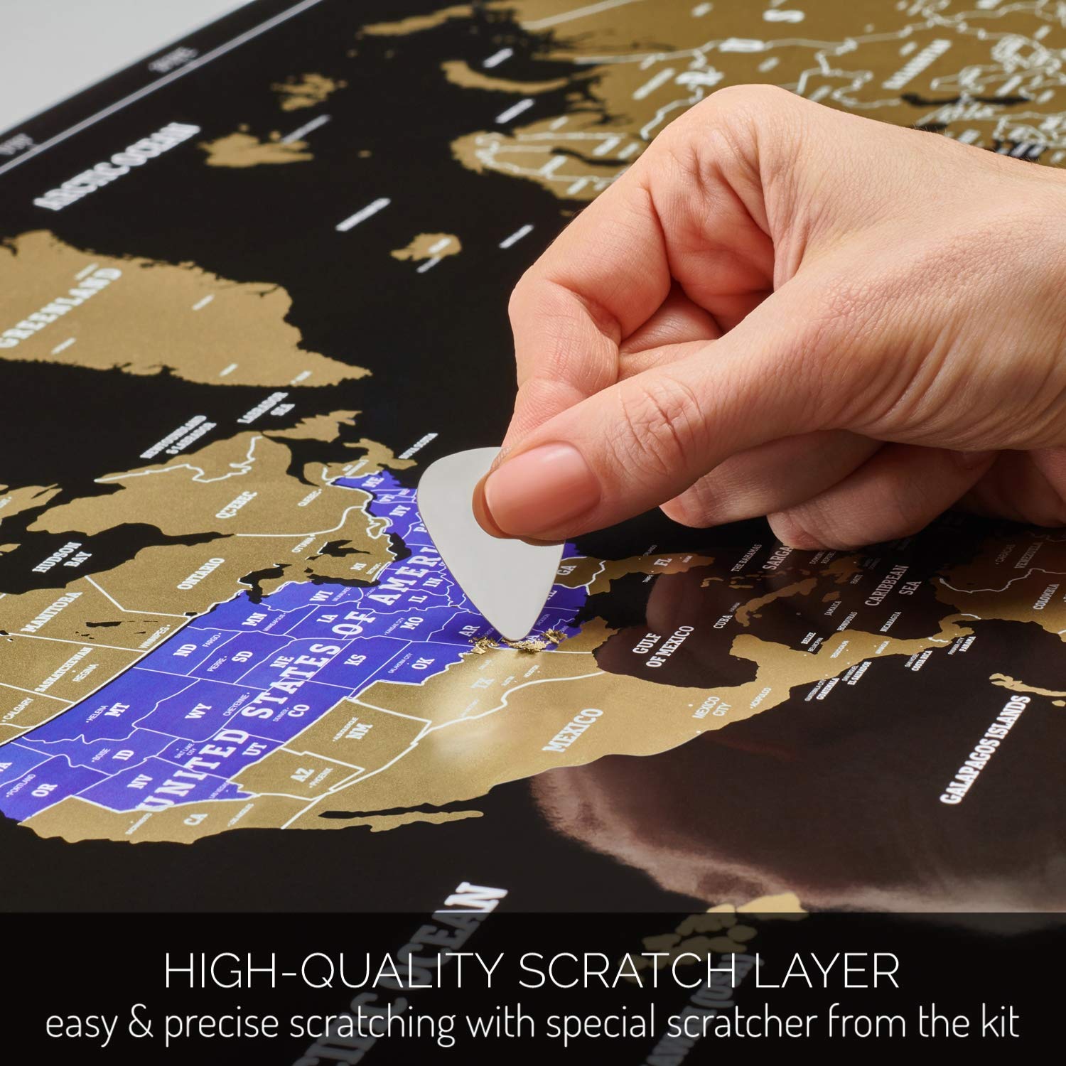 Scratch Off World Map - Extra Large - Black And Gold Scratchable World Map Poster - Best Travel World Map Gift - All Accessories