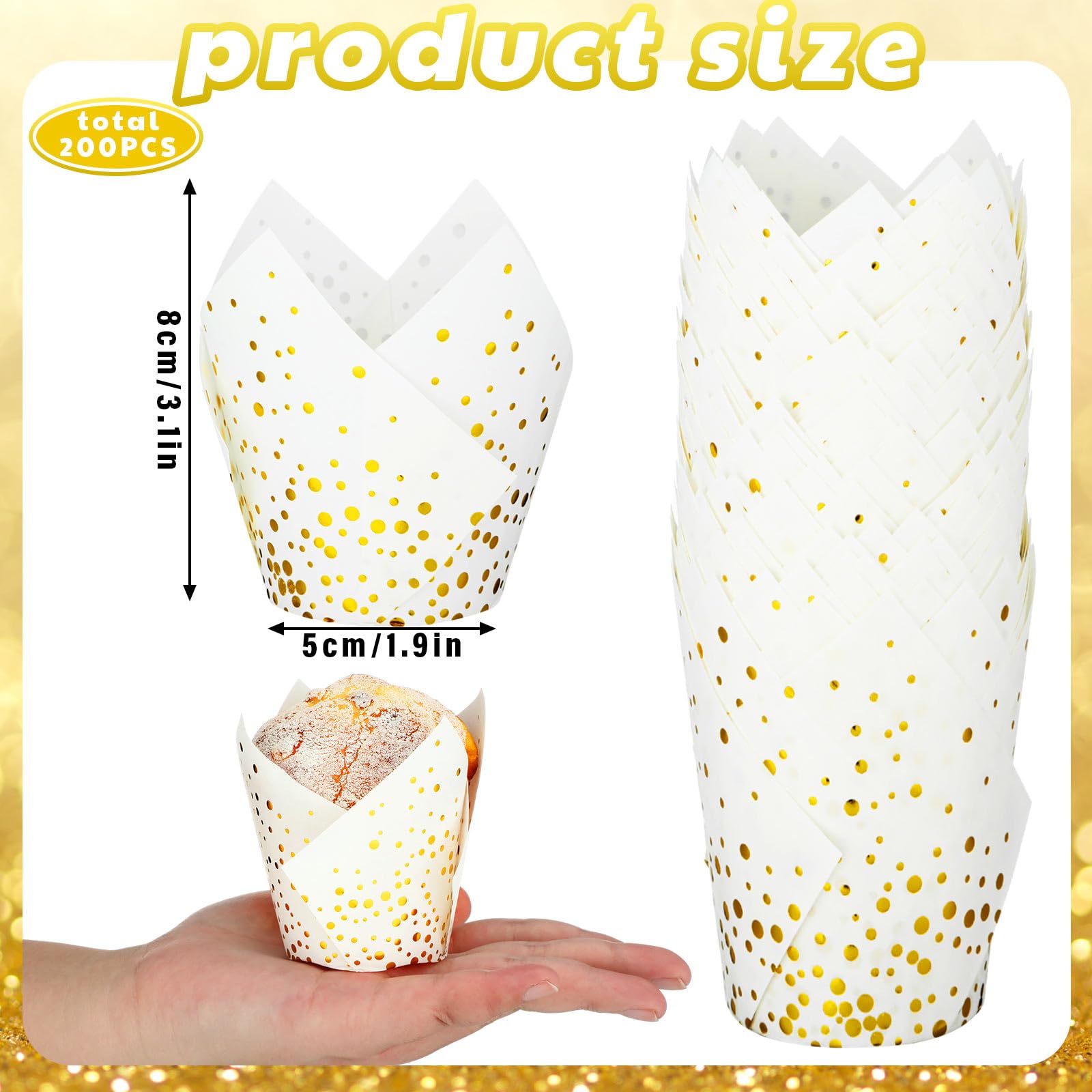 Gerrii 200 Pcs Gold Polka Dot Tulip Cupcake Liners Paper Mini Baking Cups Cupcake Wrappers Muffin Liners For Wedding Tea Party B
